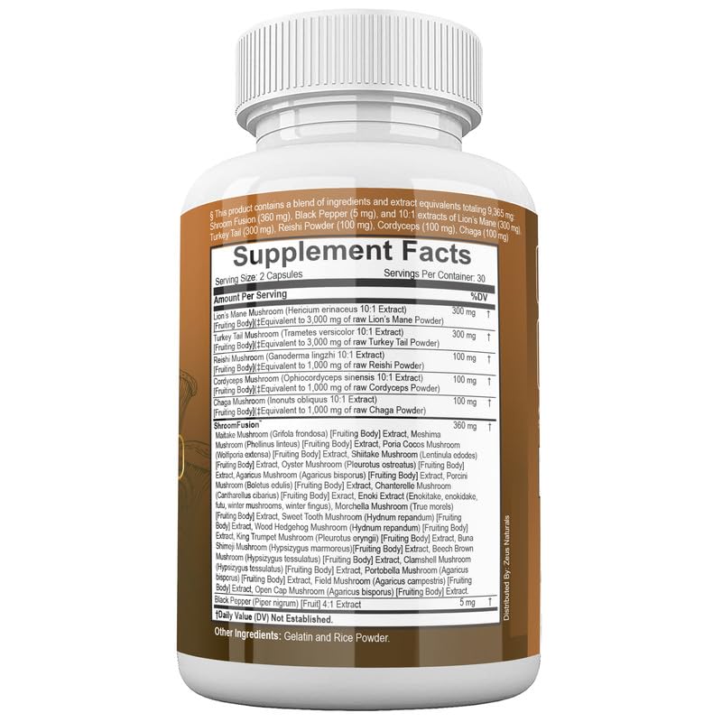 Zeus Naturals Lions Mane Capsules, Mushroom Supplement with Turkey Tail, Cordyceps 