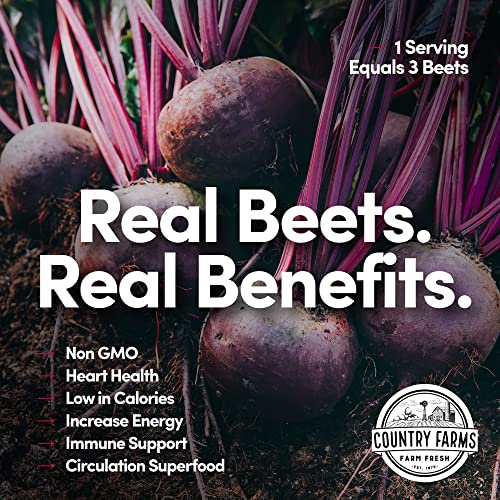 COUNTRY FARMS Bountiful Beets Powder, Wholefood Beet Extract Superfood, Natural Nitric Oxide Booster, Helps Support Healthy Circulation and Promote Energy, Natural Pump, Cherry Flavor, 60 Servings