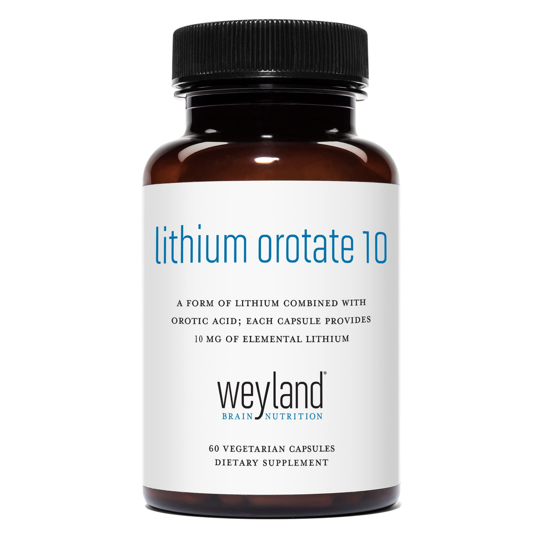 Weyland Brain Nutrition: Lithium Orotate 10mg (1 Bottle), 60 Vegetarian