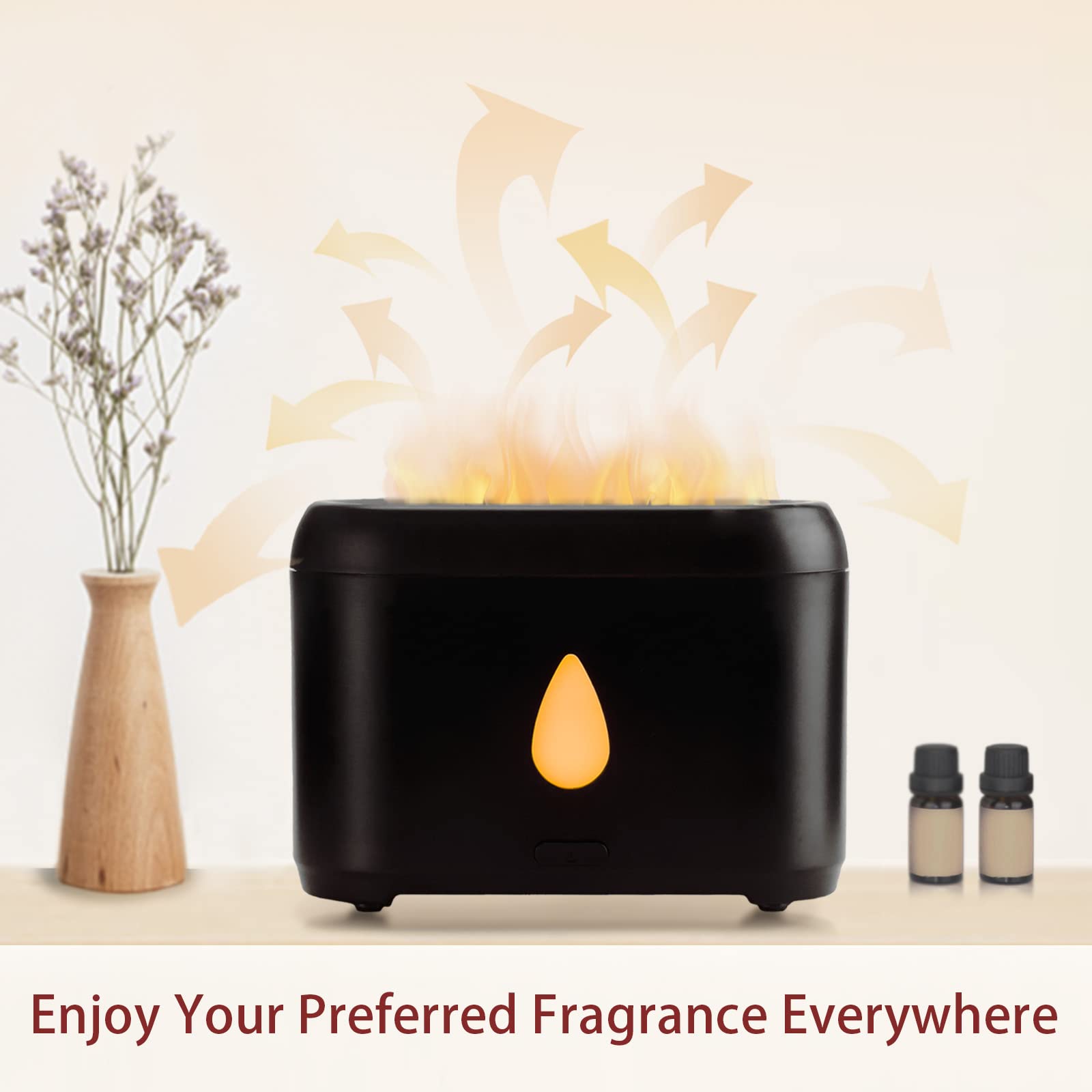 200ml Compact Small Flame Diffuser for Essential Oil (Black) Phimuezl