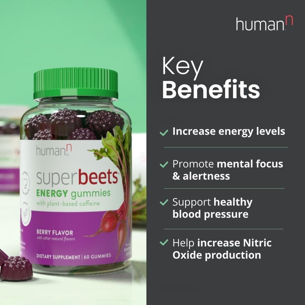 humanN SuperBeets Energy Gummies - Quick Energy & Mental Focus - Help Increase Nitric humanN