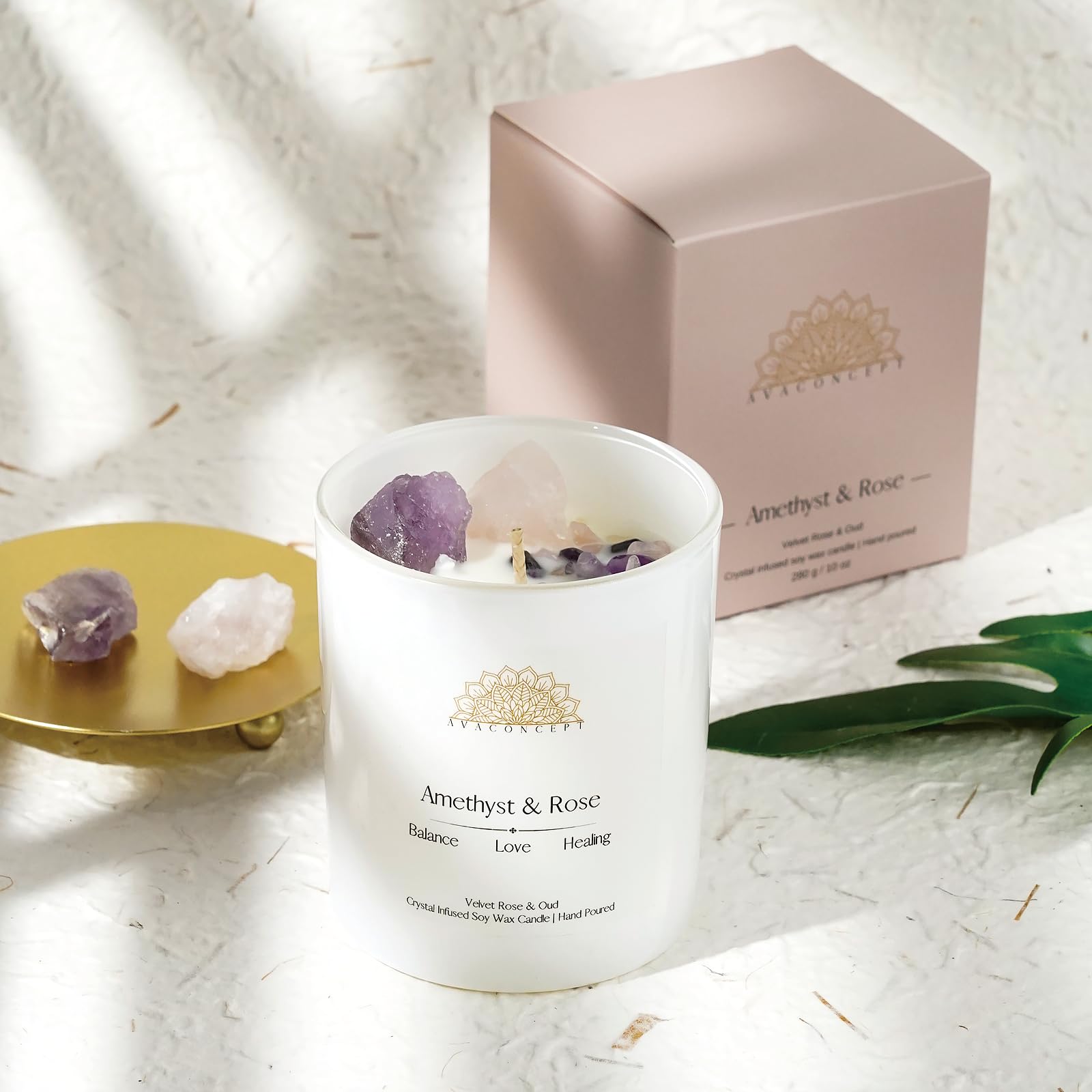 Ava Concept Scented Crystal Candle 10 oz jar Candle (Velvet Rose & Oud) ava concept