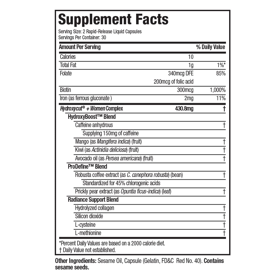 Hydroxycut + Women Pills with Biotin & Collagen | Hair Nails and Skin Vitamins | Iron Supplement Hydroxycut