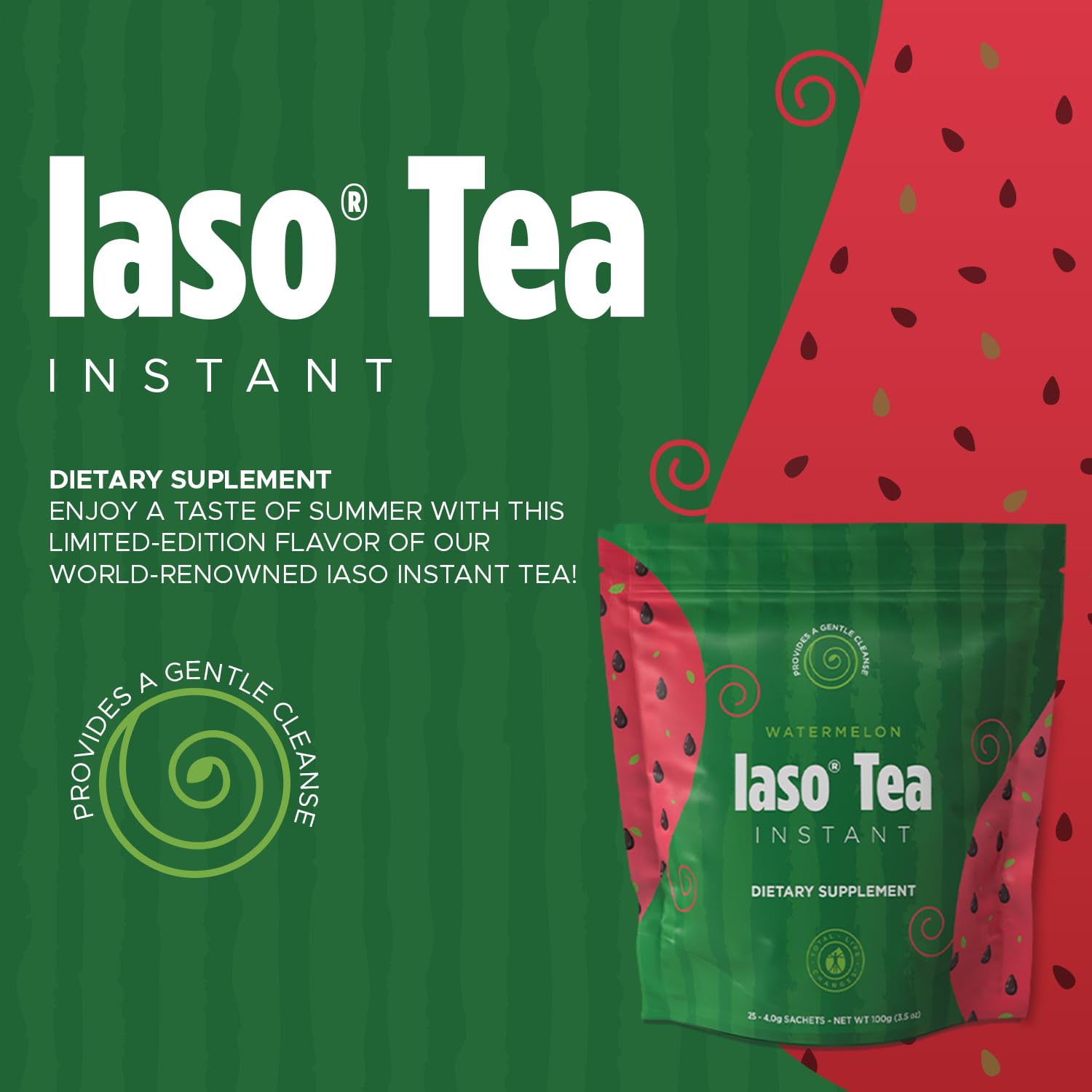 Iaso Instant Tea Watermelon Flavor - 4 grams (25 Sachets) Total Life Changes