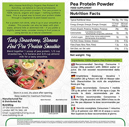 Award Winning Vegan Pea Protein Powder - Organic & Pure - Canadian Peas - No Soy, No Gluten NutriZing