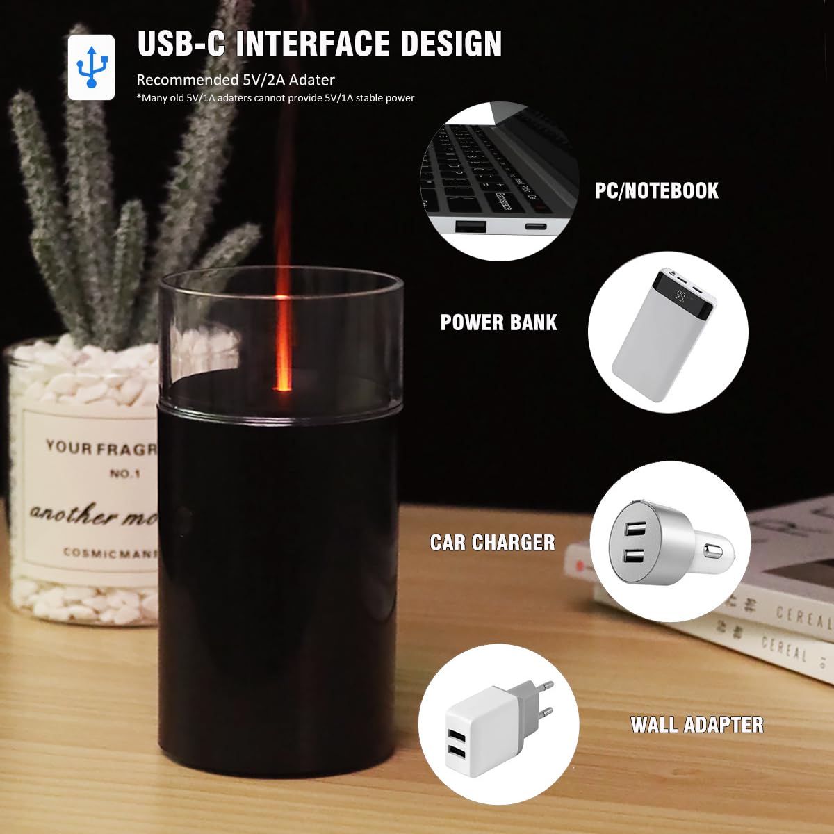 iWeeta Candlelight Diffuser,60ml Rechargeable Battery Operated Low Power Portable 10ml/H Aroma iweeta
