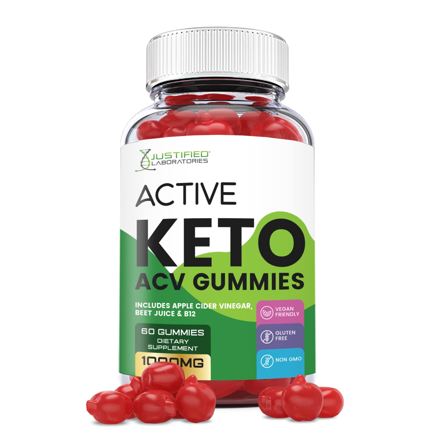 Justified Laboratories Active Keto ACV Gummies 1000MG with Pomegranate Juice Beet 