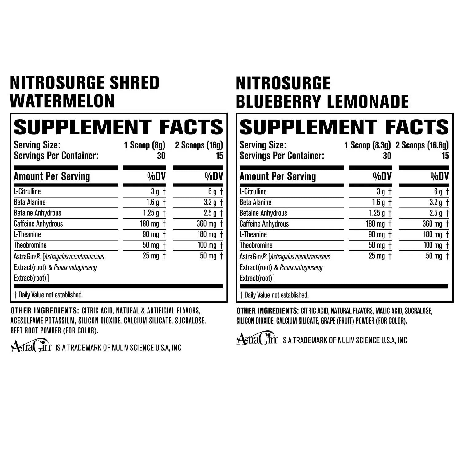 Jacked Factory Nitrosurge Pre-Workout in Blueberry Lemonade & Watermelon Nitrosurge Shred Thermogenic Pre-Workout for Men & Women