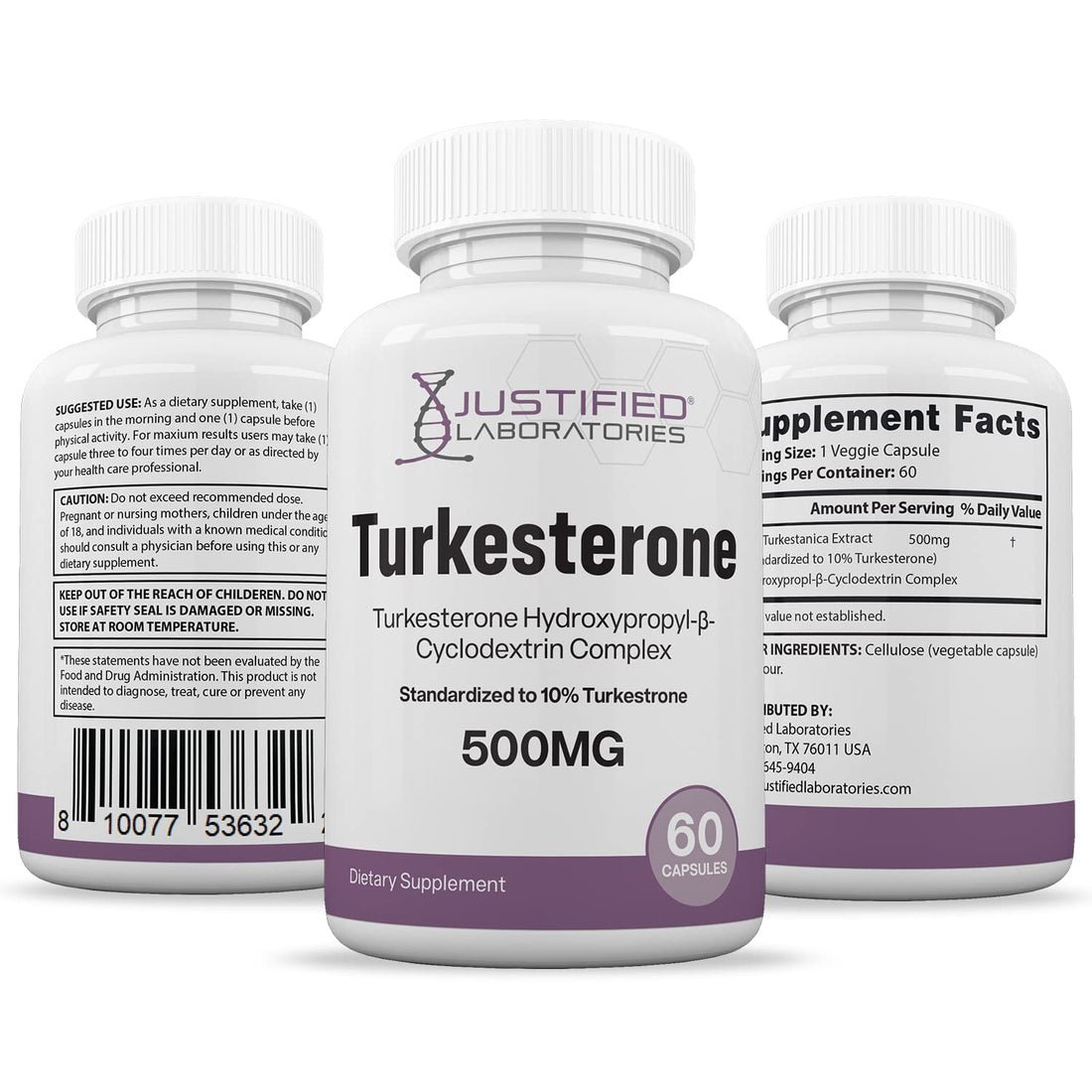 Justified Laboratories (5 Pack Turkesterone 500mg 10% Standardized Naturally Increase 