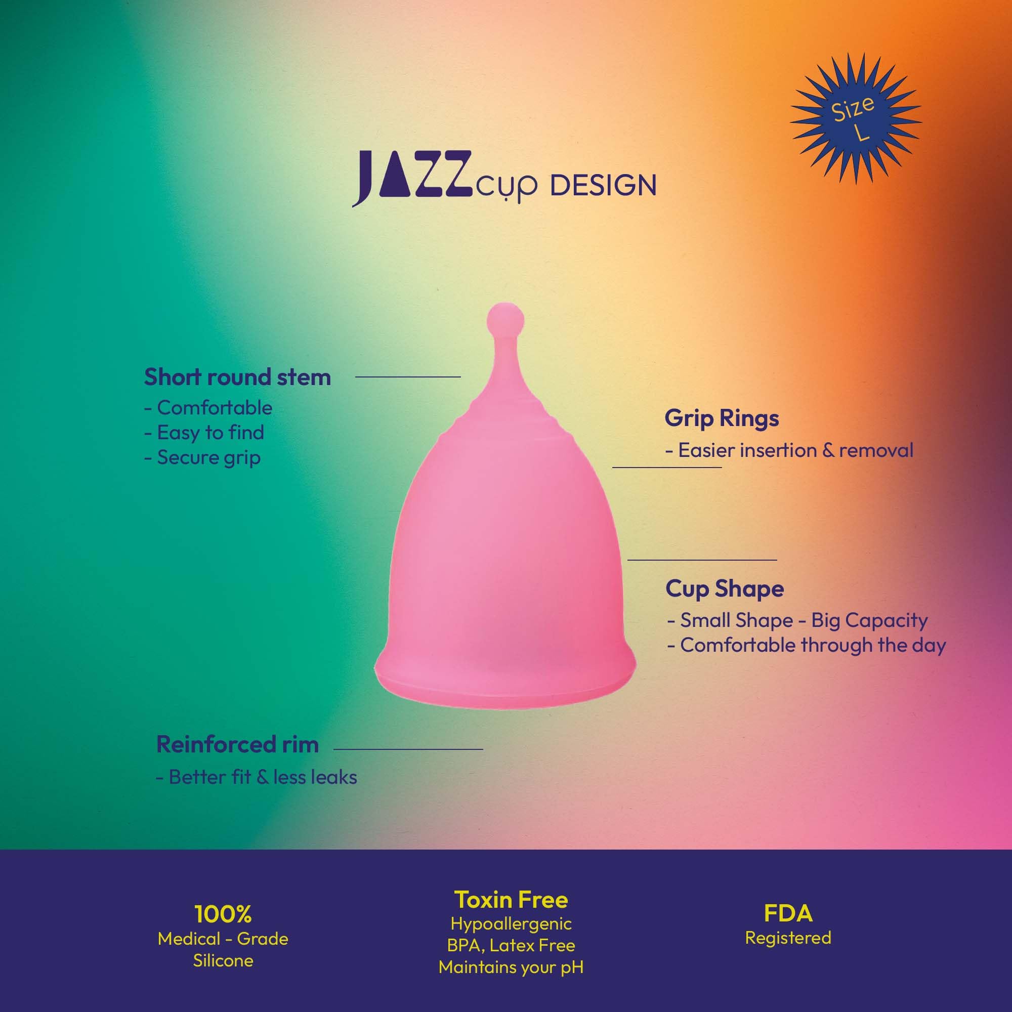 JAZZ Cup Soft Menstrual Cups – with Sterilizer Case & Cotton Pouch – Reusable, 12-Hour Protection JAZZ cup
