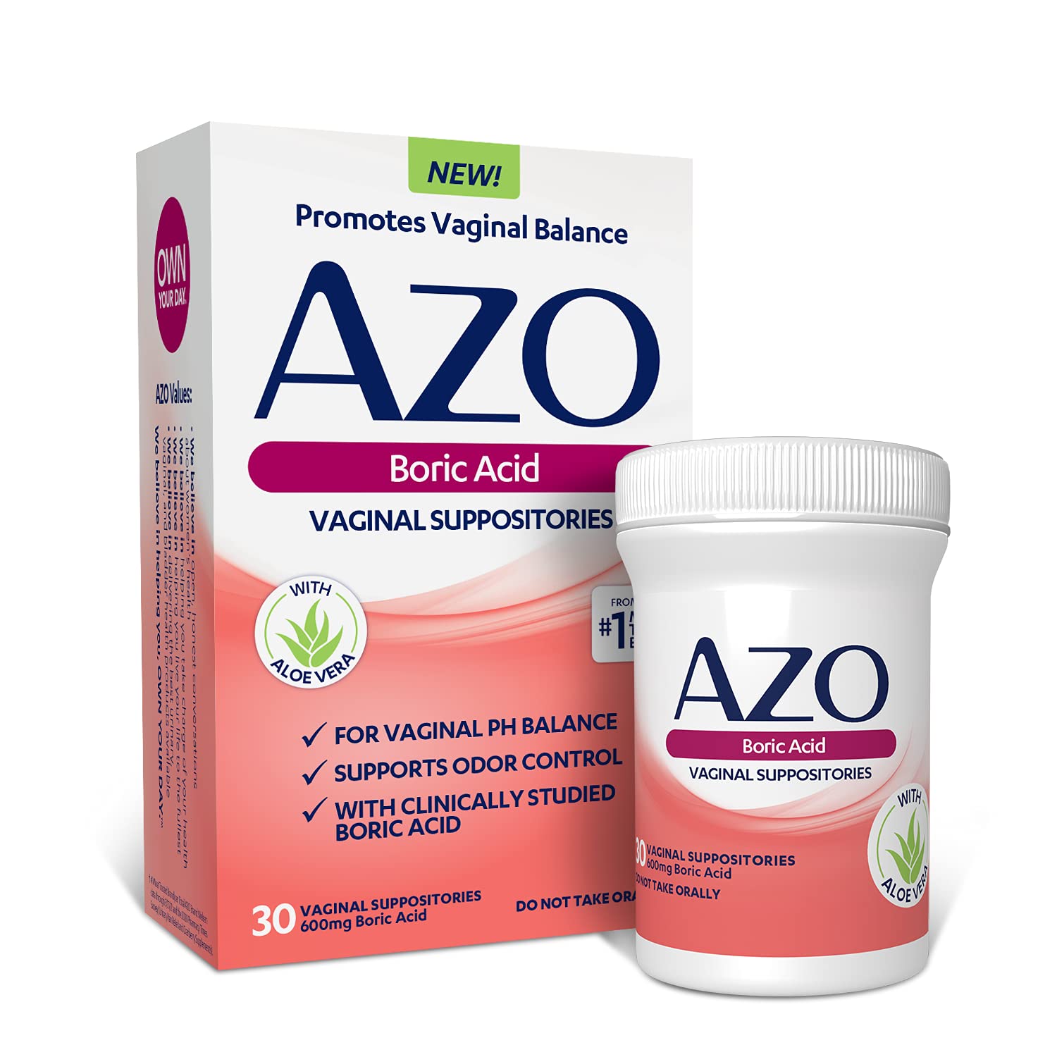 AZO Complete Feminine Balance Daily Probiotics for Women & Boric Acid Vaginal Suppositories AZO