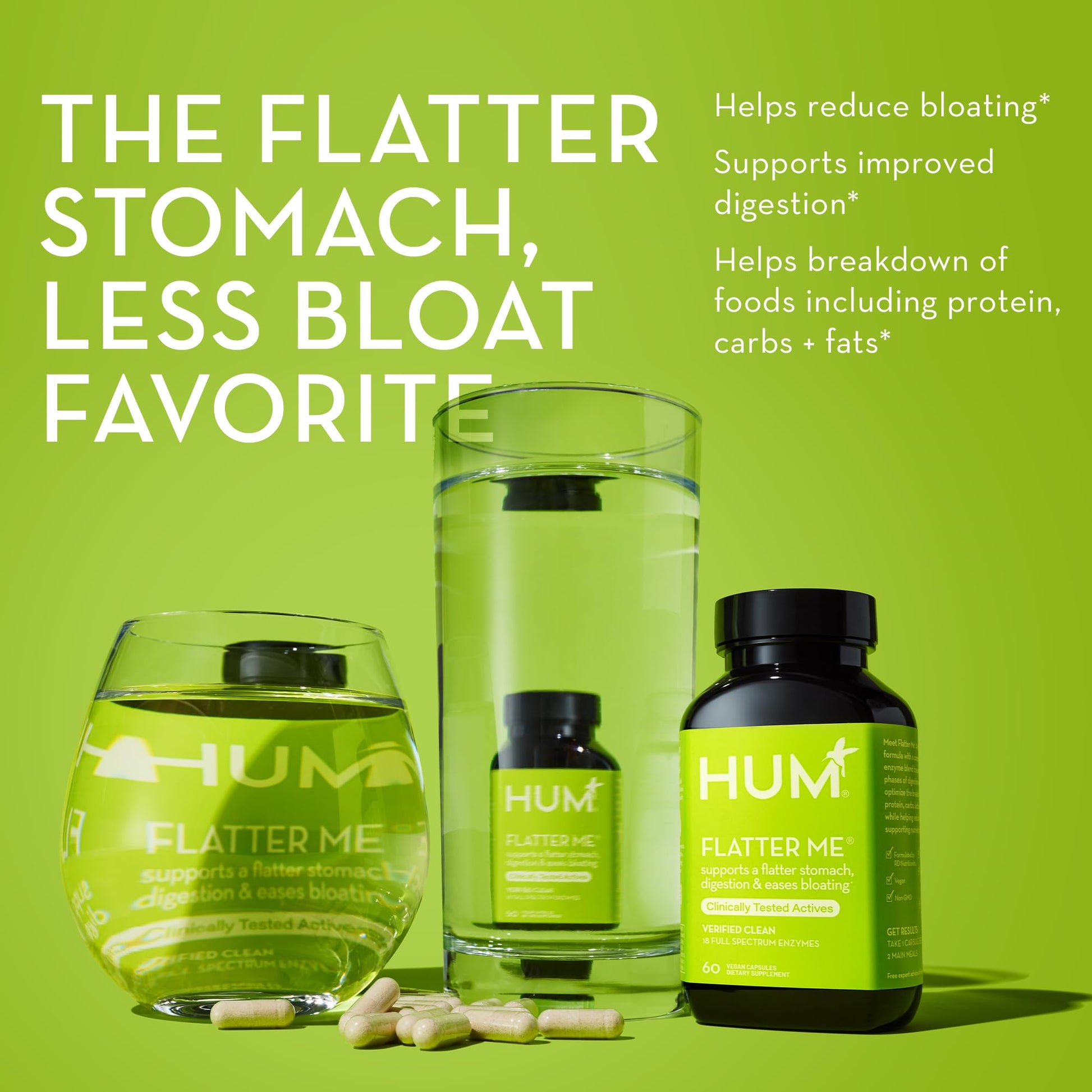 HUM Flatter Me Supplement for Daily Bloating - 18 Full Spectrum Digestive HUM