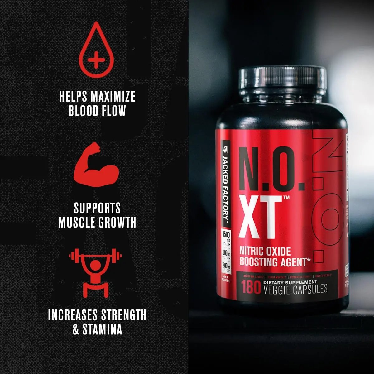 Jacked Factory Muscle Builder Supplement Stack - Build-XT Muscle Builder & N.O. XT Nitric Oxide Boosting Agent for Dual Muscle Building Support (60 Day Supply)