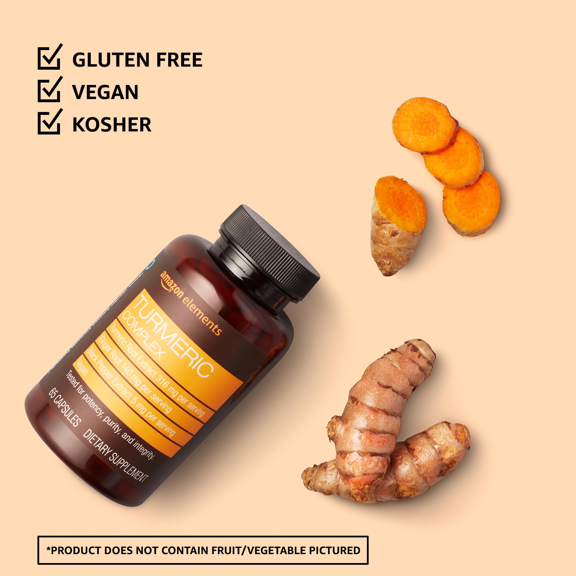 Amazon Elements Turmeric Complex, 316 mg Curcumin, 140 mg Ginger, 5 mg Black Amazon Elements