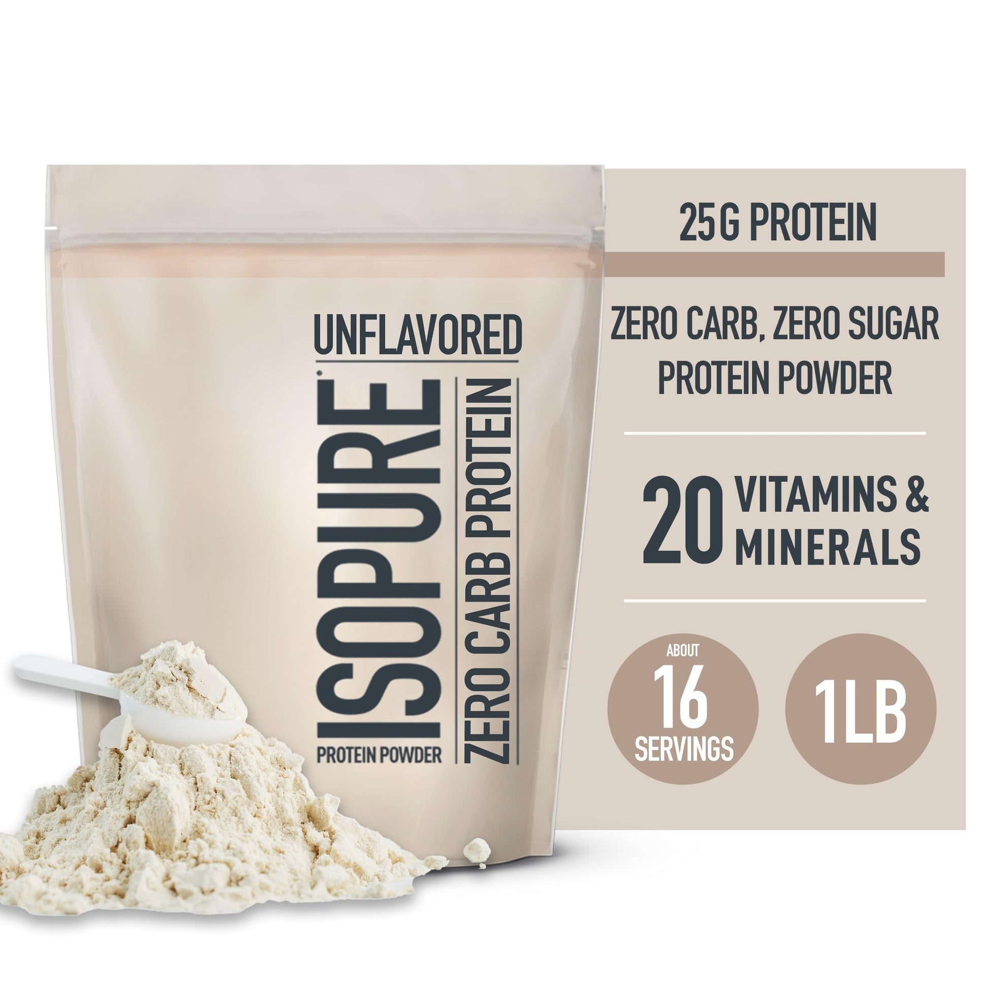 Isopure Unflavored Protein, Whey Isolate, 25g Protein, Zero Carb & Keto Friendly Isopure
