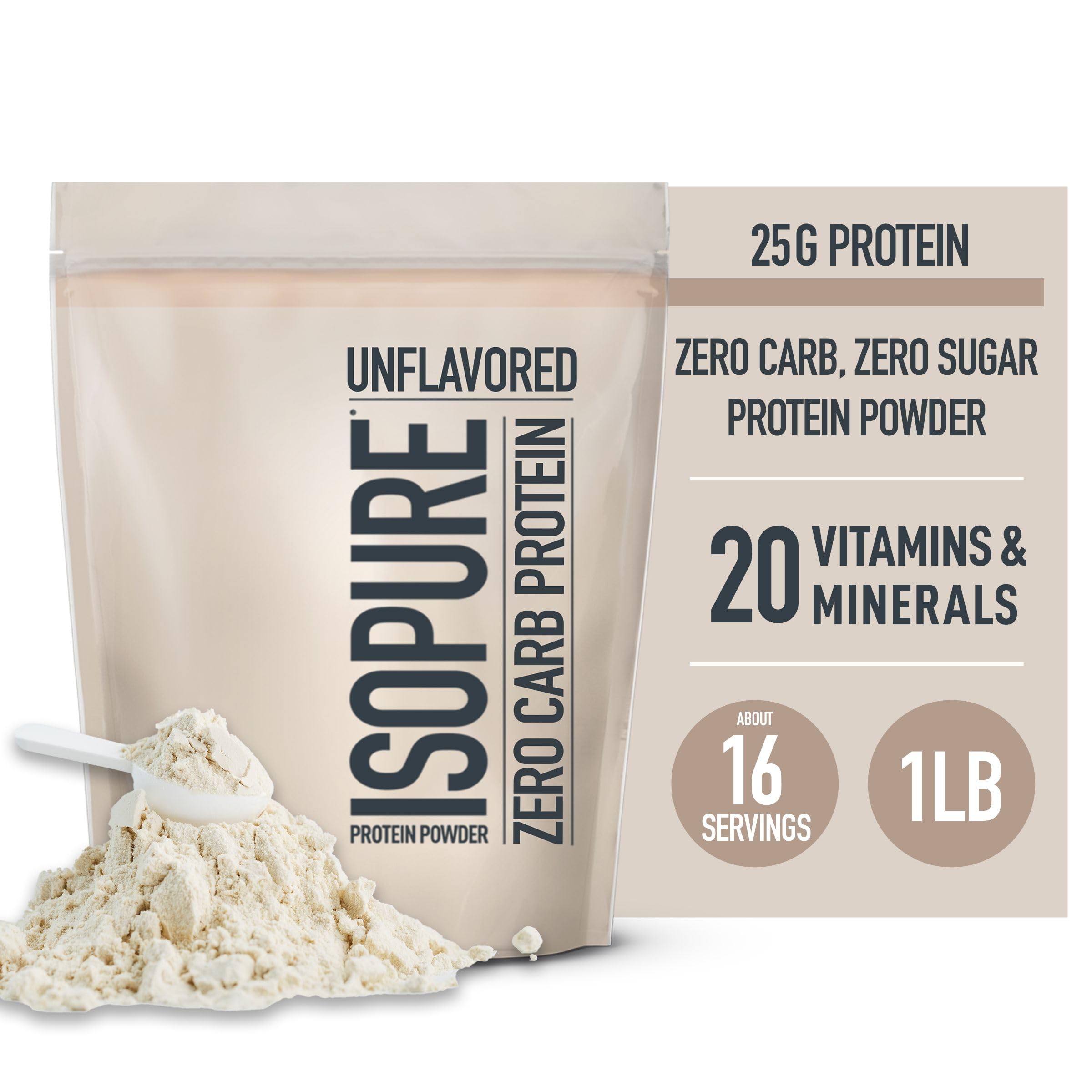 Isopure Unflavored Protein, Whey Isolate, 25g Protein, Zero Carb & Keto Friendly Isopure