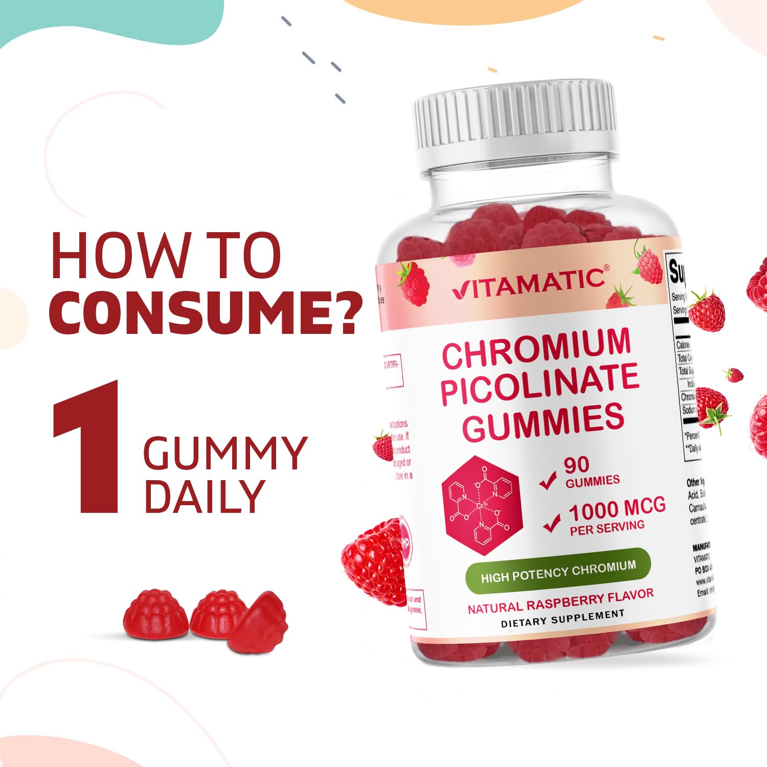 Vitamatic Chromium Picolinate 1000 mcg - 90 Gummies - High Potency Chromium Vitamatic