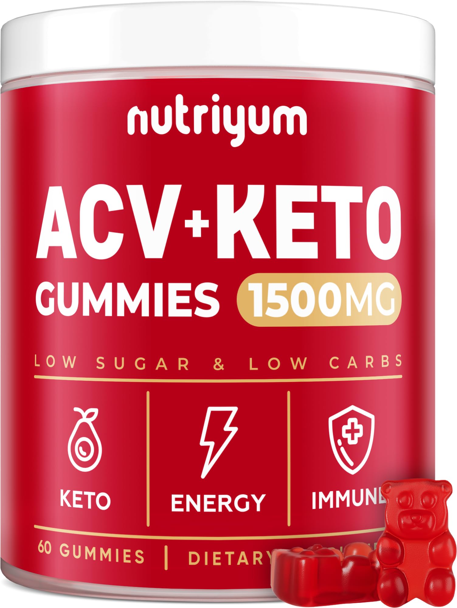 Keto ACV Gummies 1500 mg - Gelatin-Free Apple Cider Vinegar Gummies - Low Carbs