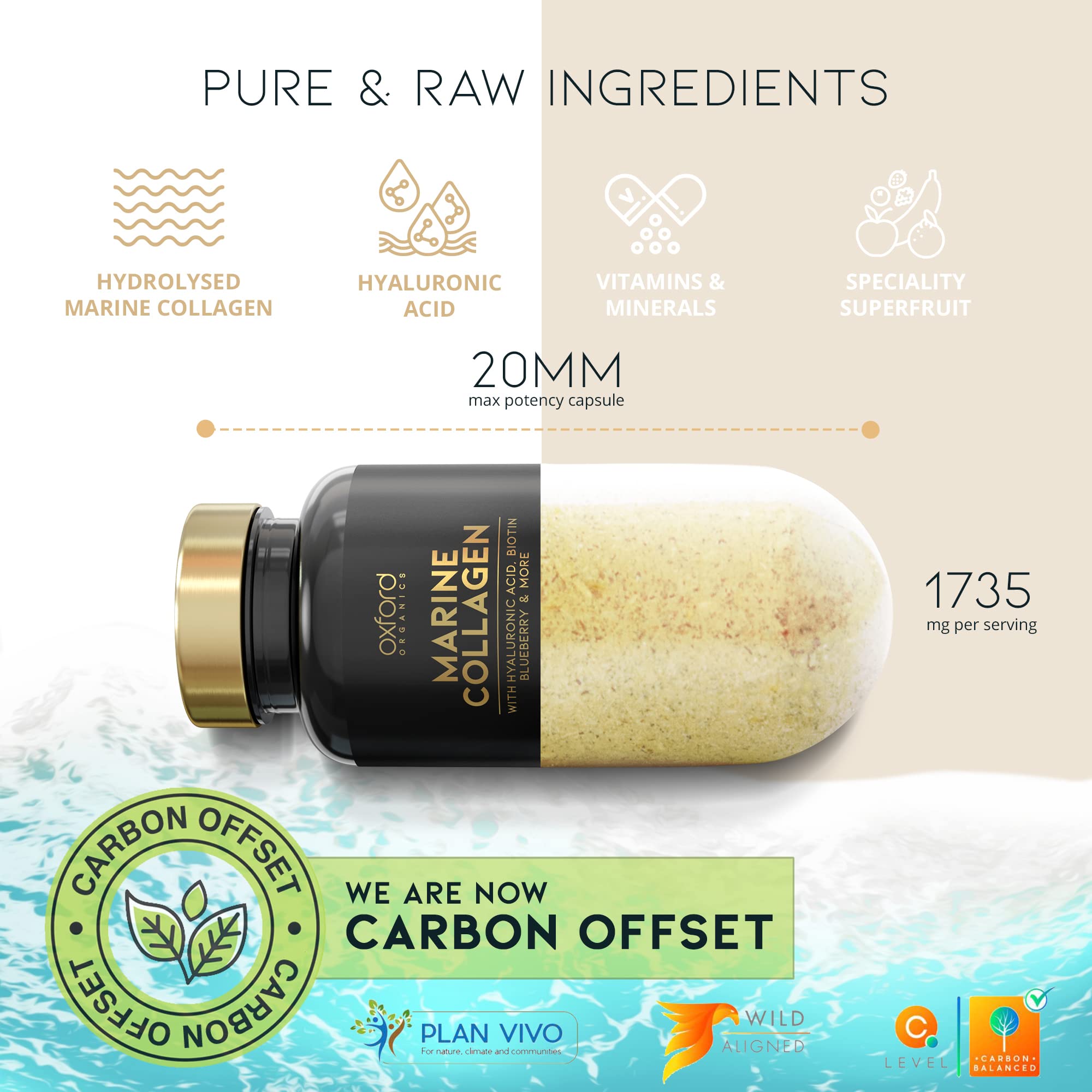 Advanced Marine Collagen Capsules | 1735mg Superfood & Vitamin Boosted Complex for Glowing Hair, Skin & Nails Oxford Organics