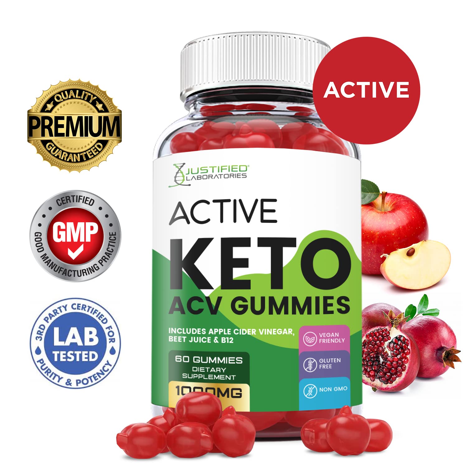 Justified Laboratories Active Keto ACV Gummies 1000MG with Pomegranate Juice Beet Justified Laboratories