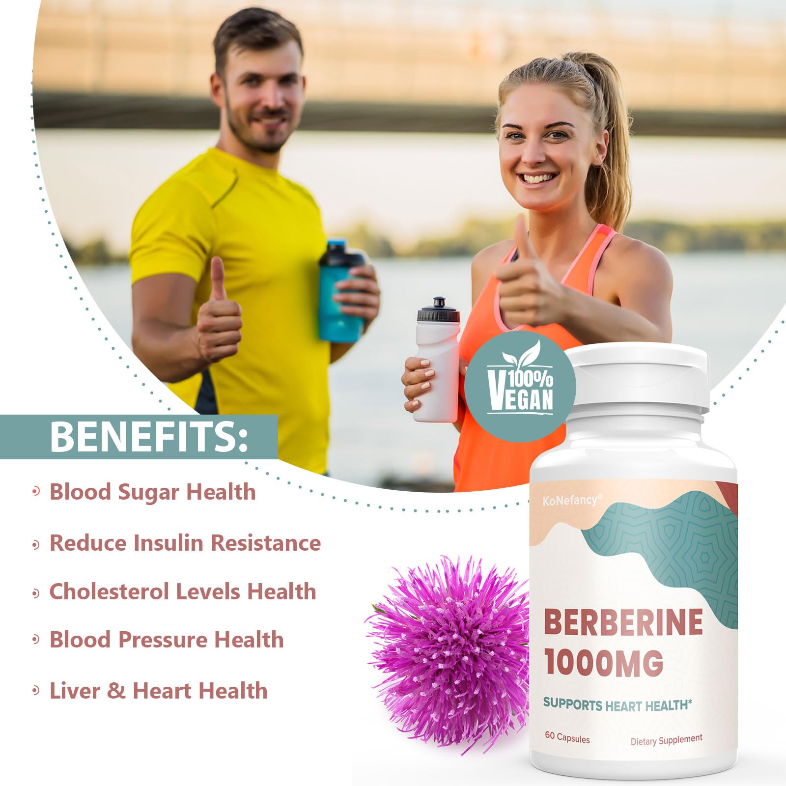 KoNefancy Berberine HCL Supplement 1000mg, High Absorption Berberine Plus Vegan KoNefancy