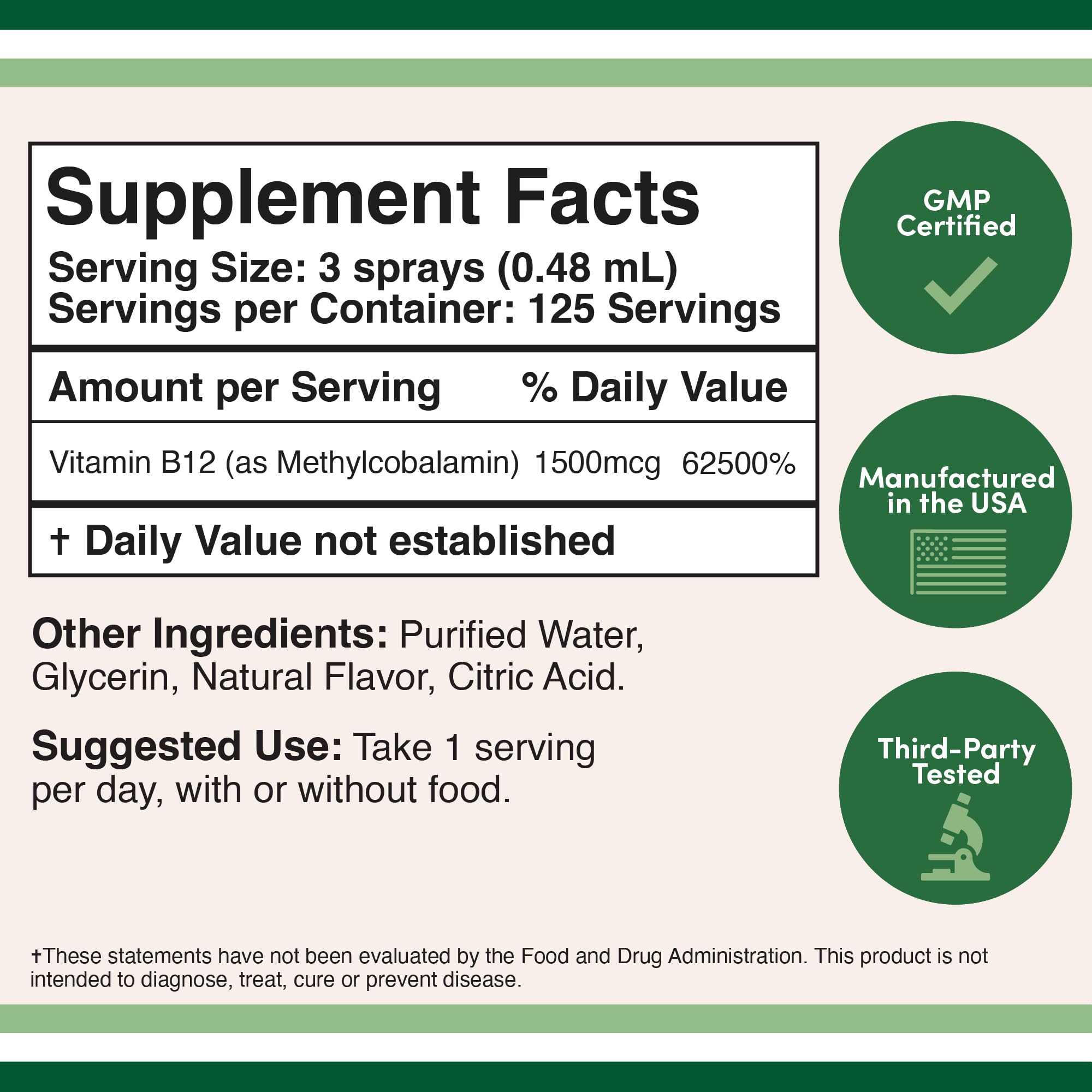Vitamin B12 Sublingual Spray (2 Spray Dose of Vitamin 12 1000mcg, 3 Spray Serving Size Double Wood Supplements