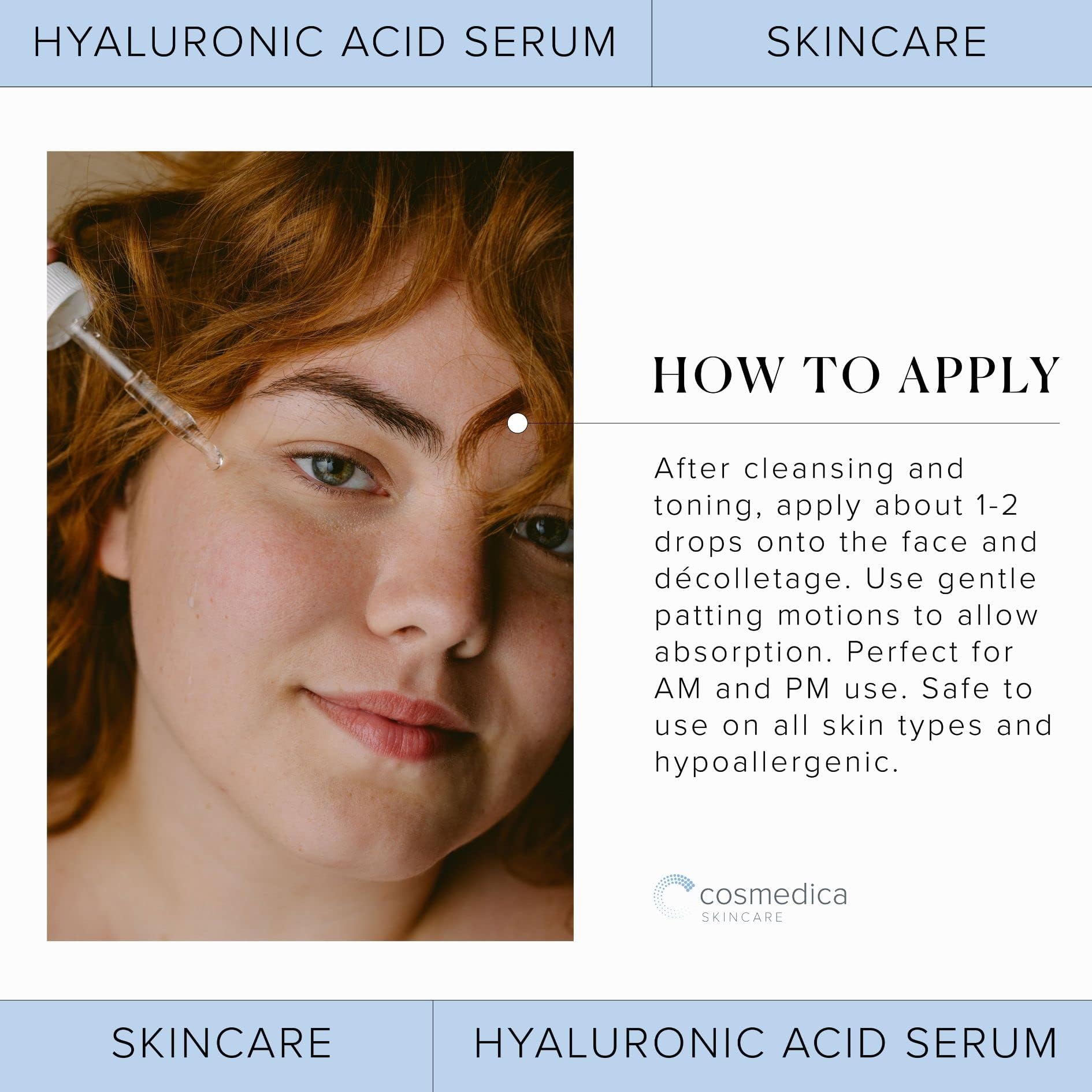 Hyaluronic Acid Serum for Skin 100% Pure Anti Aging Serum Intense Hydration Cosmedica Skincare