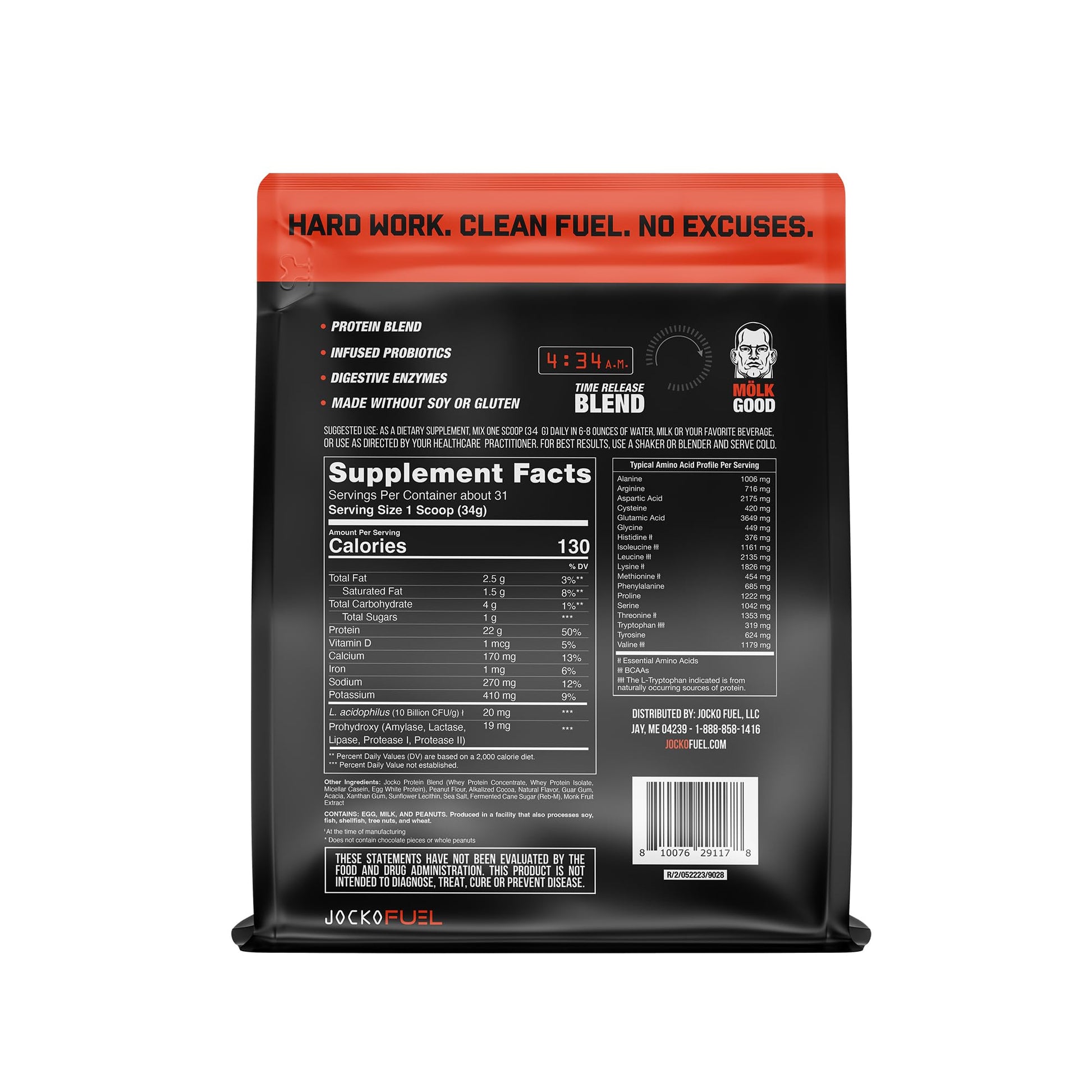 Jocko Mölk Chocolate Peanut Butter Whey Protein Powder - Keto, Probiotics, Grass Fed Jocko Fuel