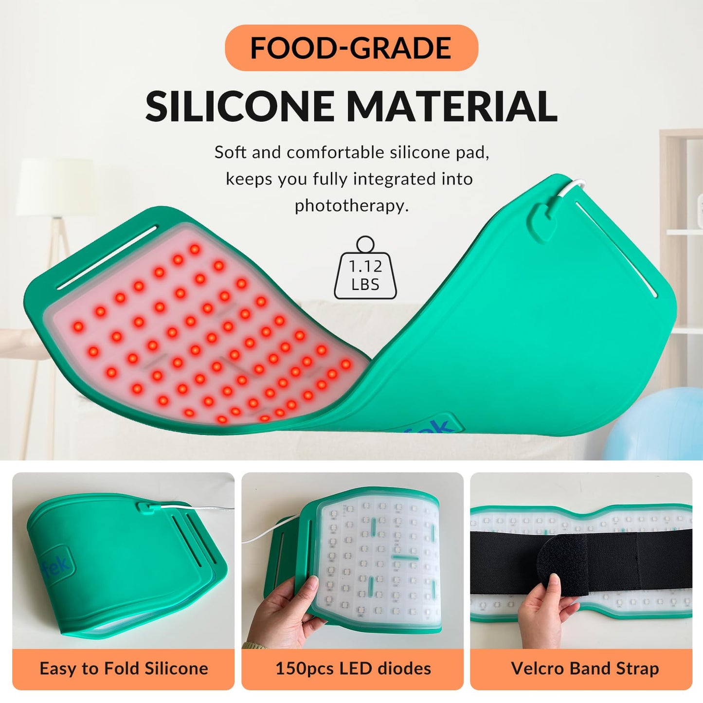 Dawfek Red Light Therapy Belt for Pain Relief Silicone Wearable Near Infrared Light Wrap Deep