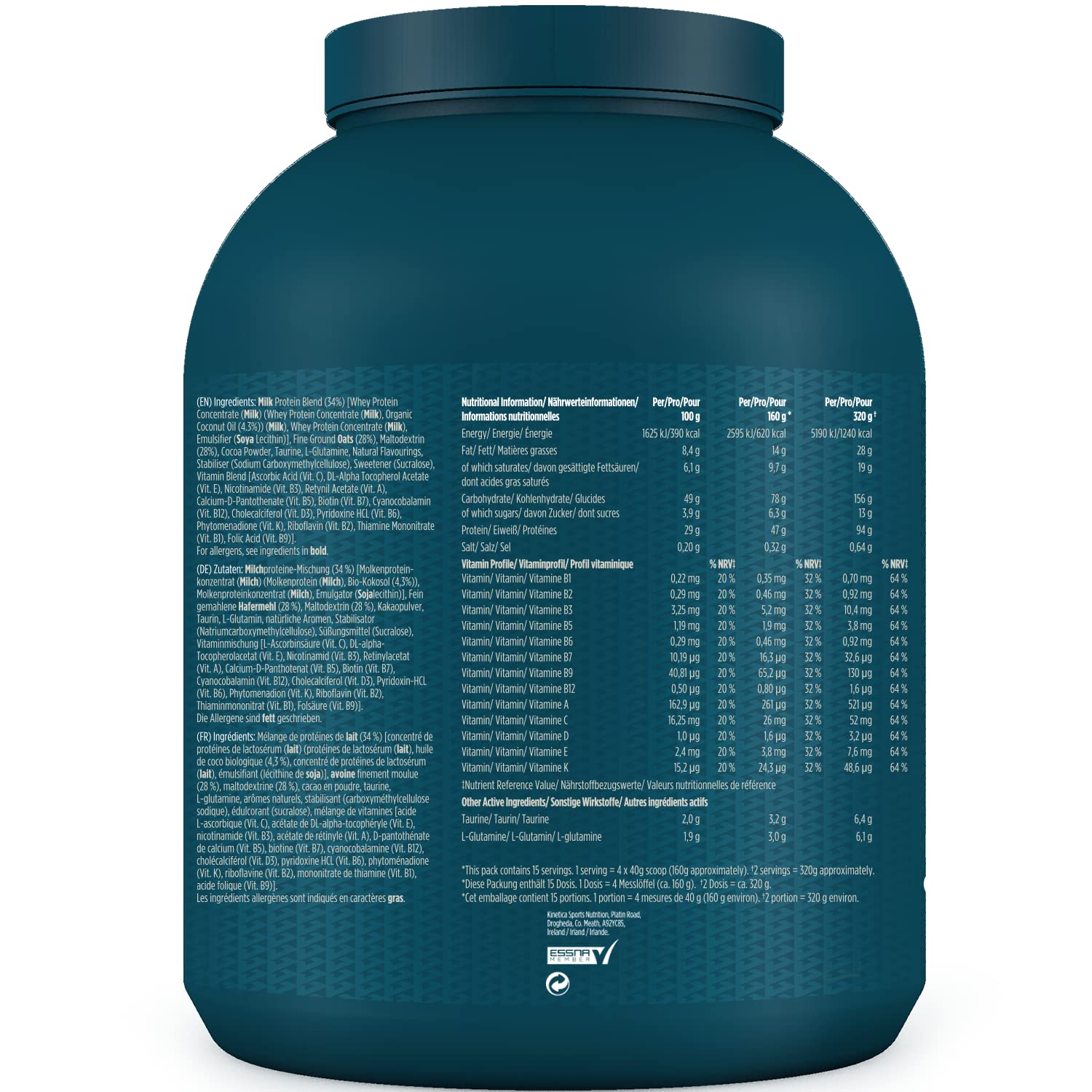 Kinetica OatGain Weight Gainer 600+ Calories & 47g Protein per Serving, 2.4 kg Kinetica