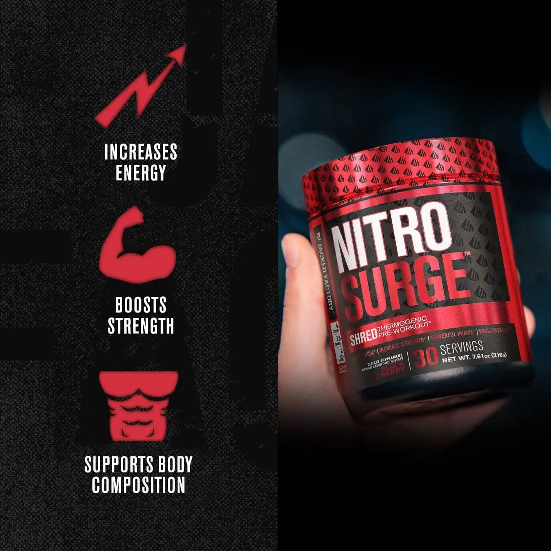Jacked Factory Nitrosurge Pre-Workout in Sour Peach Rings & Fruit Punch Nitrosurge Shred