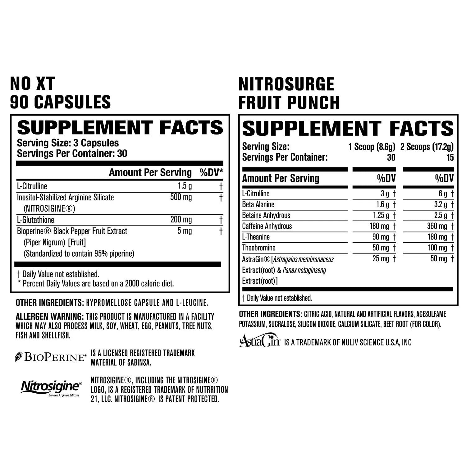 Jacked Factory Nitrosurge Pre-Workout in Fruit Punch & N.O. XT Nitric Oxide Booster for Men & Women