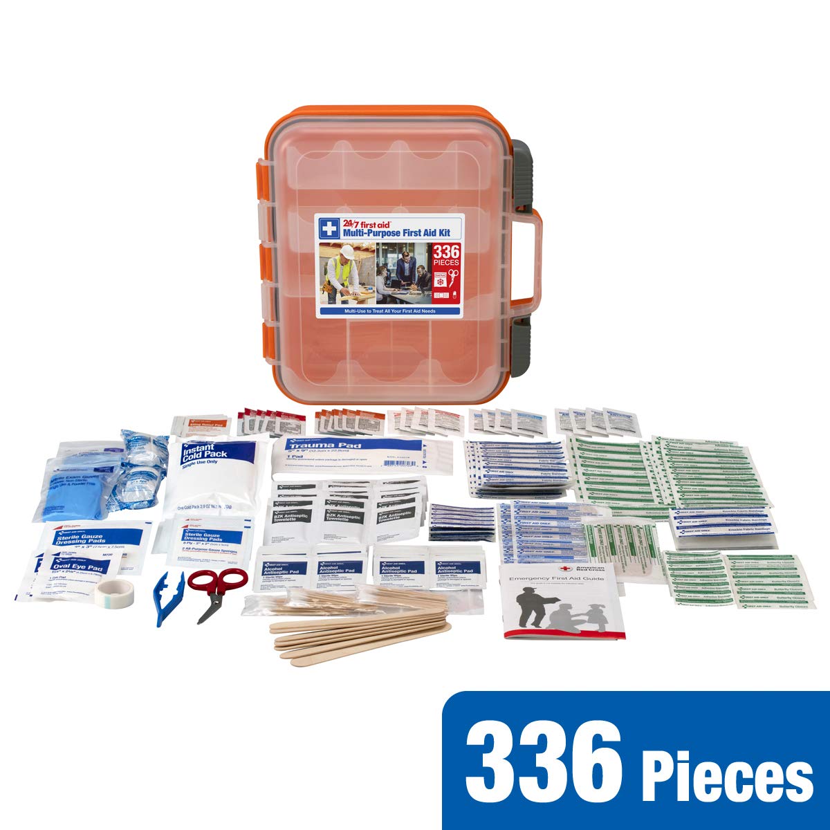 336 Piece First Aid Kit, Plastic Case 24/7 First Aid