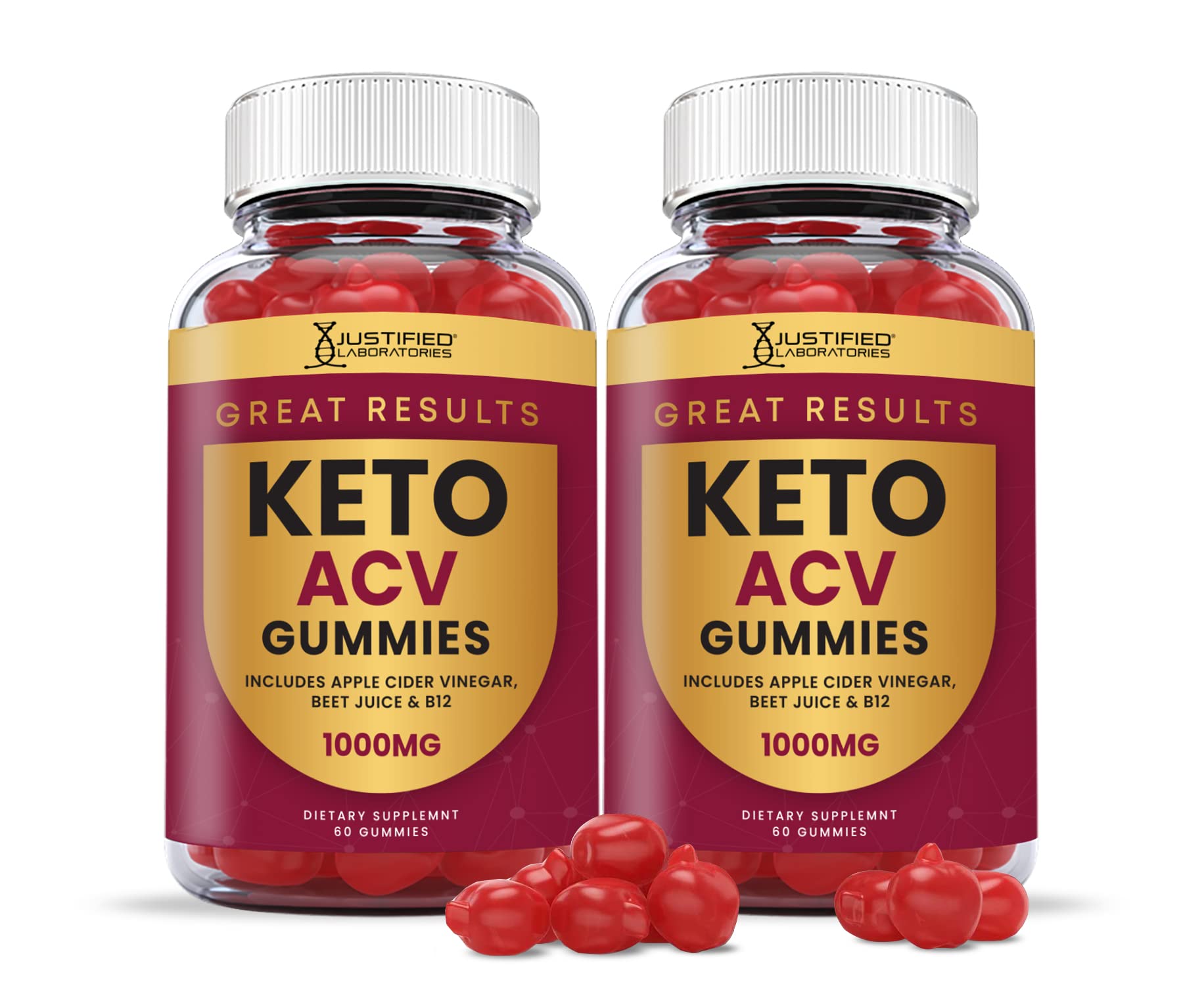 Justified Laboratories (2 Pack) Great Results Keto ACV Gummies 1000MG 