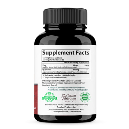 Zinc Quercetin Vegetarian Capsules 120 Ct- (2 Pack)