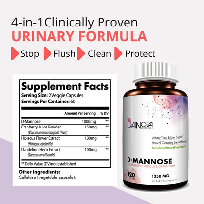 Dainova Nutrition D Mannose Capsules and Probiotics for Women Bundle I Urinary Tract