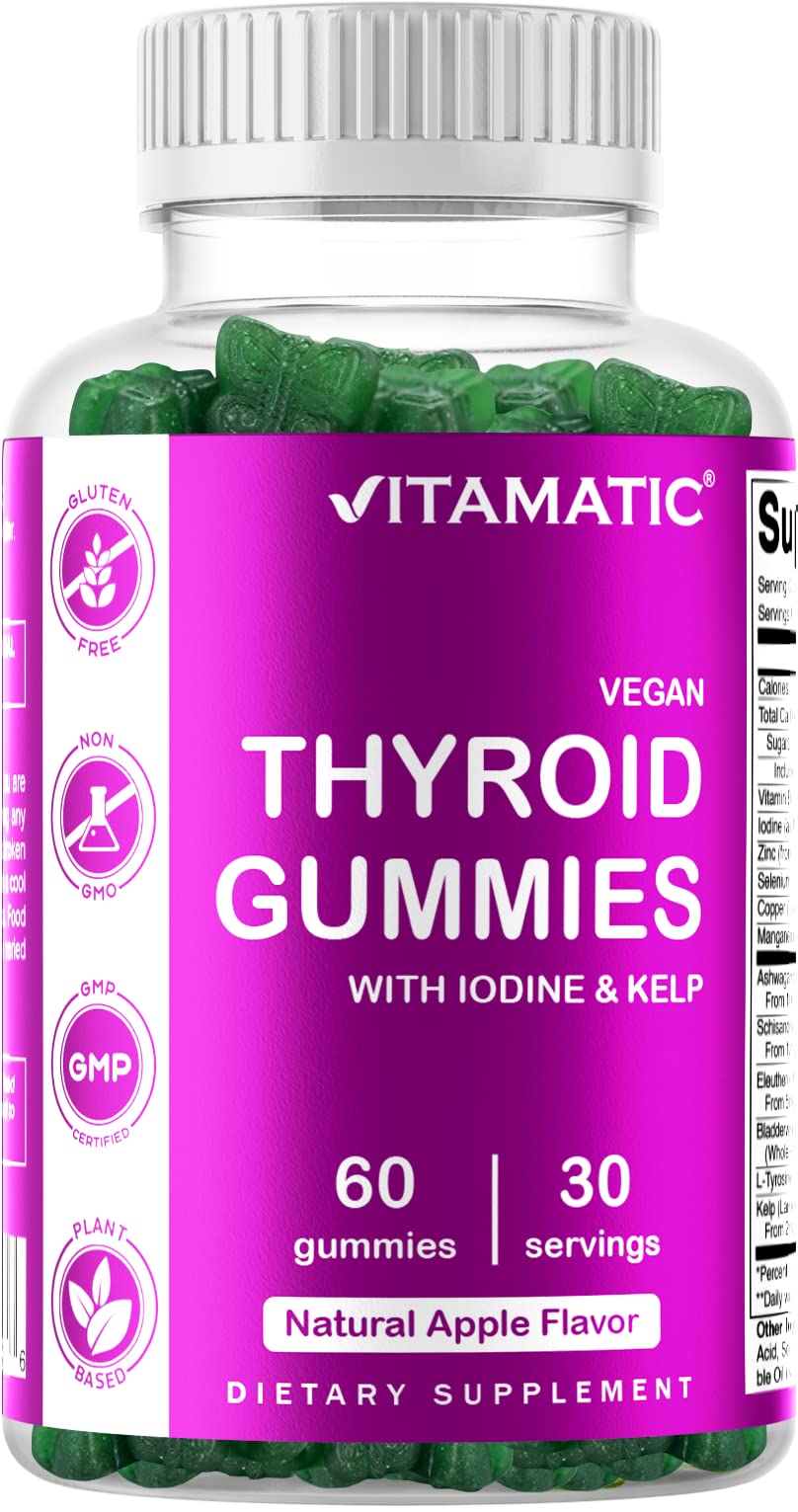 Vitamatic Vegan Thyroid Support Gummies with Iodine & Kelp - 60 Count - Improve Your 