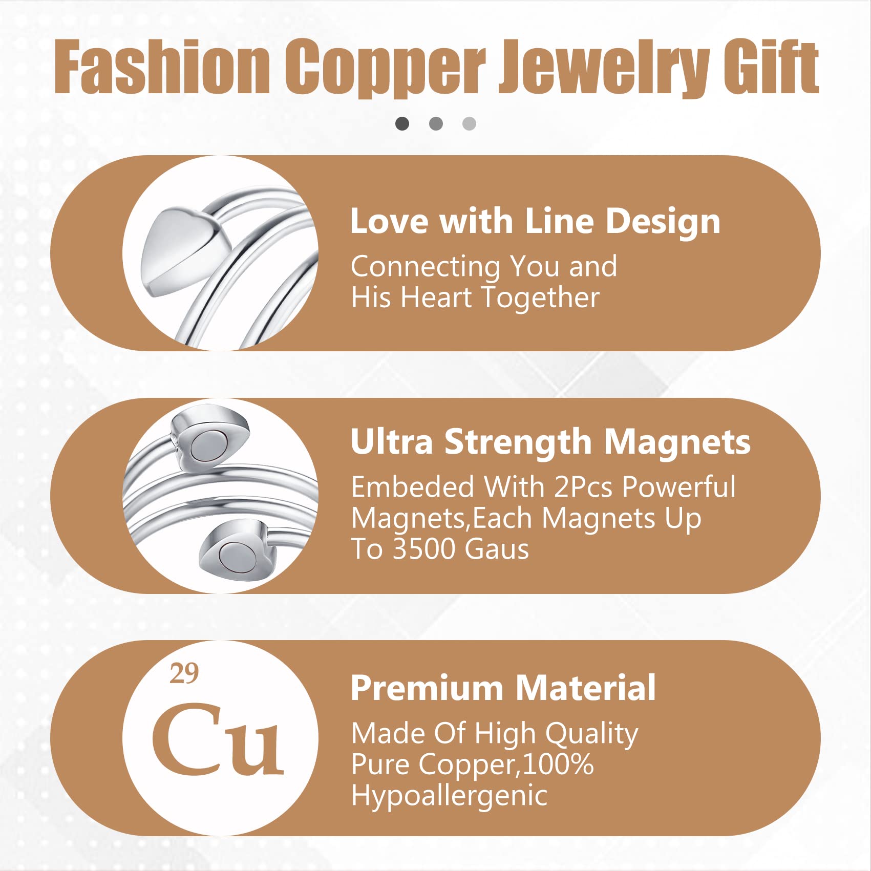 Jecanori Copper Rings for Women,Magnetic Ring Adjustable Love Heart Copper Rings Jecanori