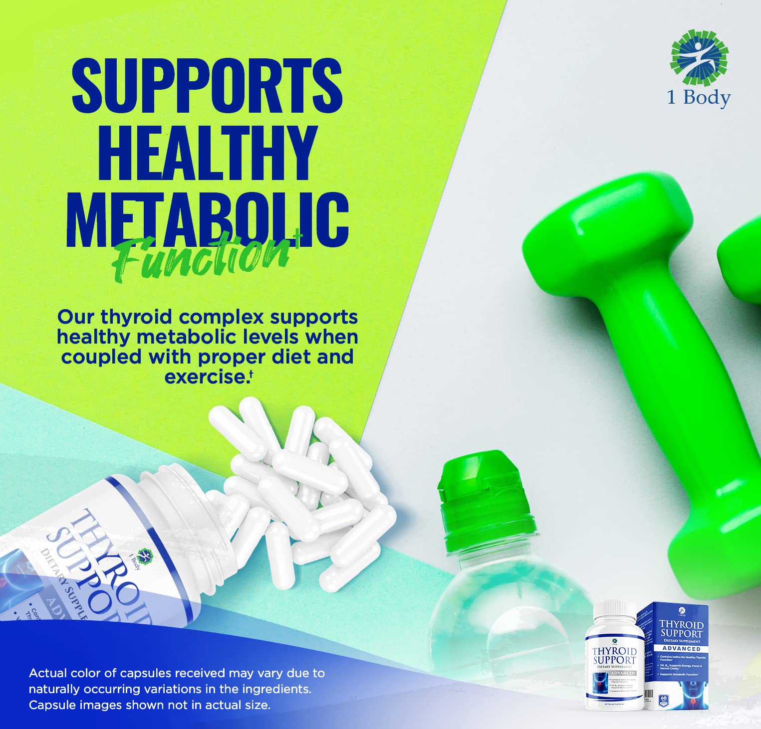 1 Body Thyroid Support Supplement for Women and Men - 2 Pack 60 Days