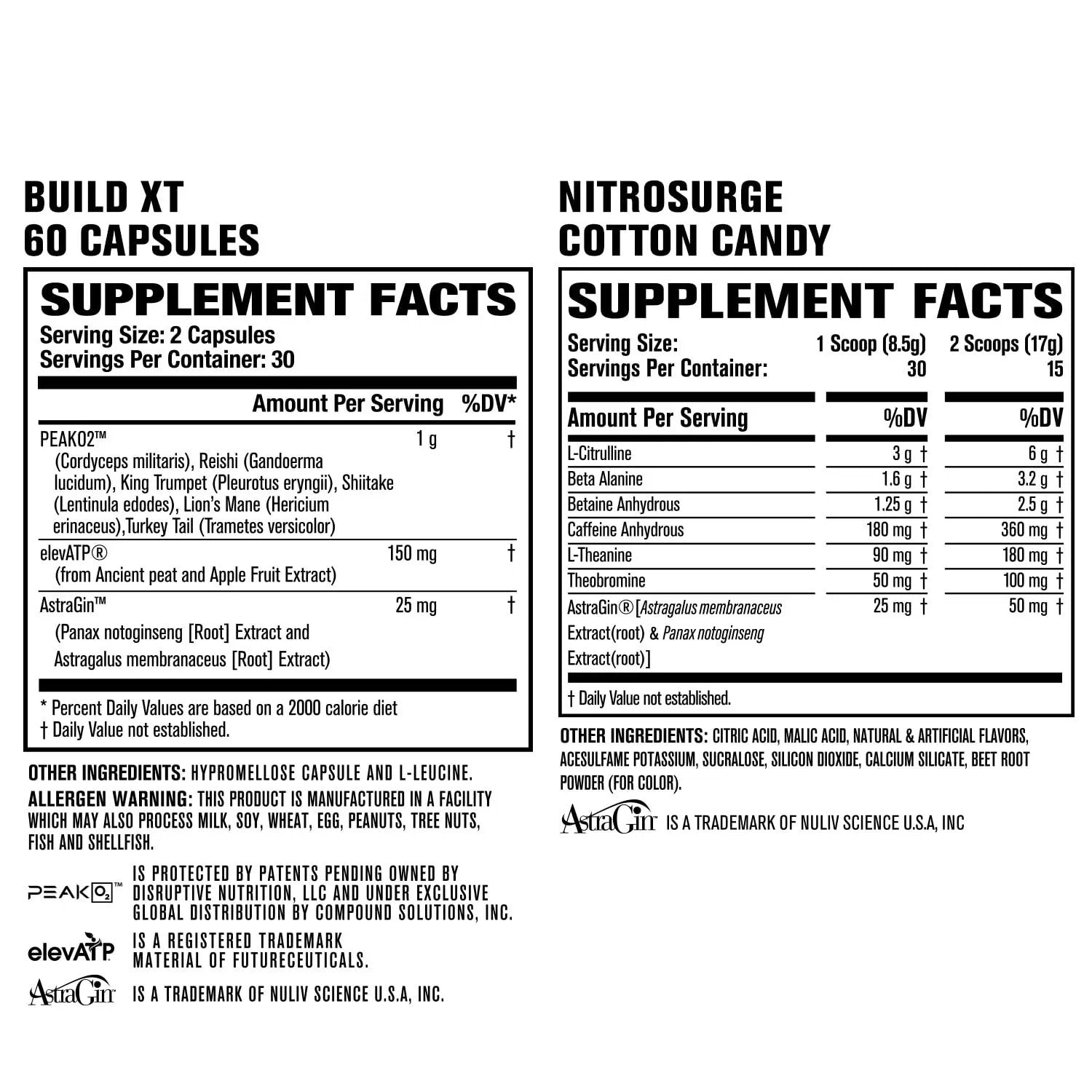 Jacked Factory Nitrosurge Pre-Workout in Cotton Candy & Build XT Muscle Building Bundle for Men & Women