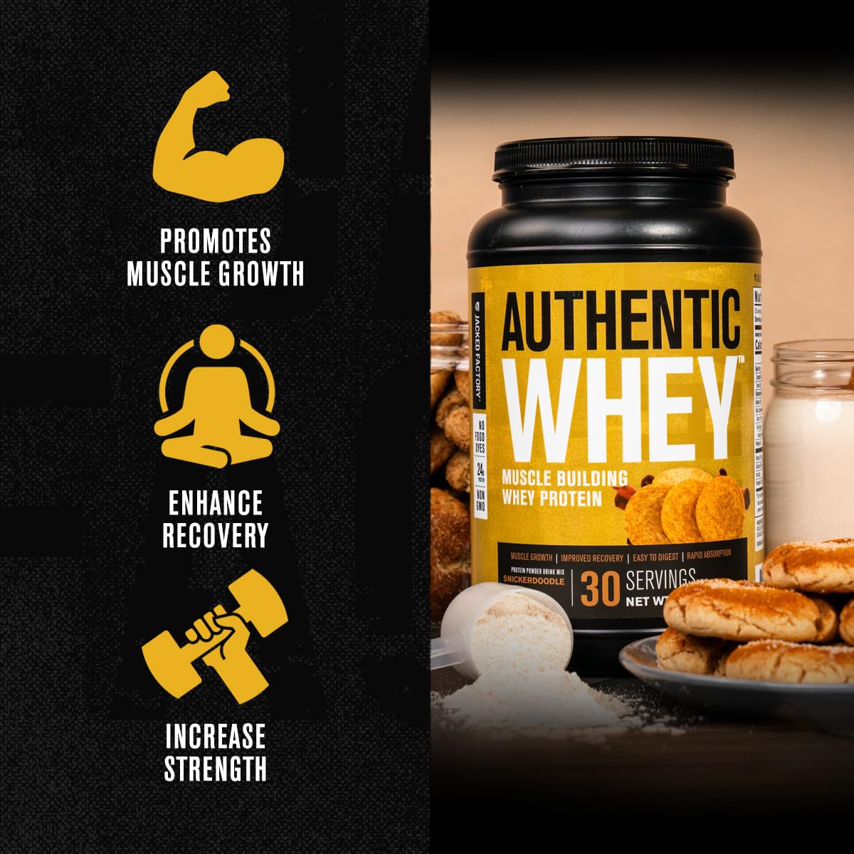Jacked Factory Authentic Whey Muscle Building Whey Protein Powder - Low Carb Jacked Factory