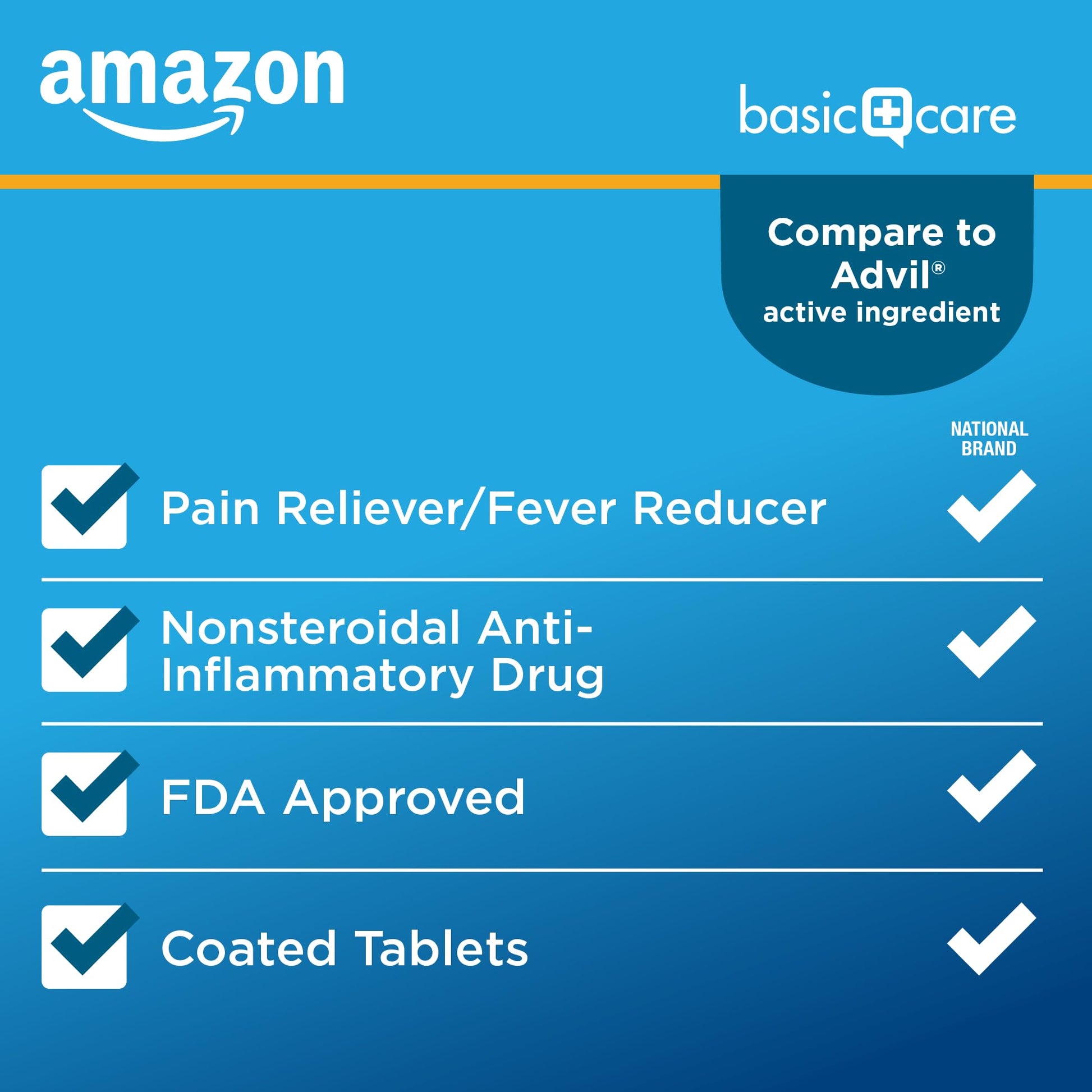 Amazon Basic Care Ibuprofen Tablets, Fever Reducer and Pain Relief from Body Aches Amazon Basic Care
