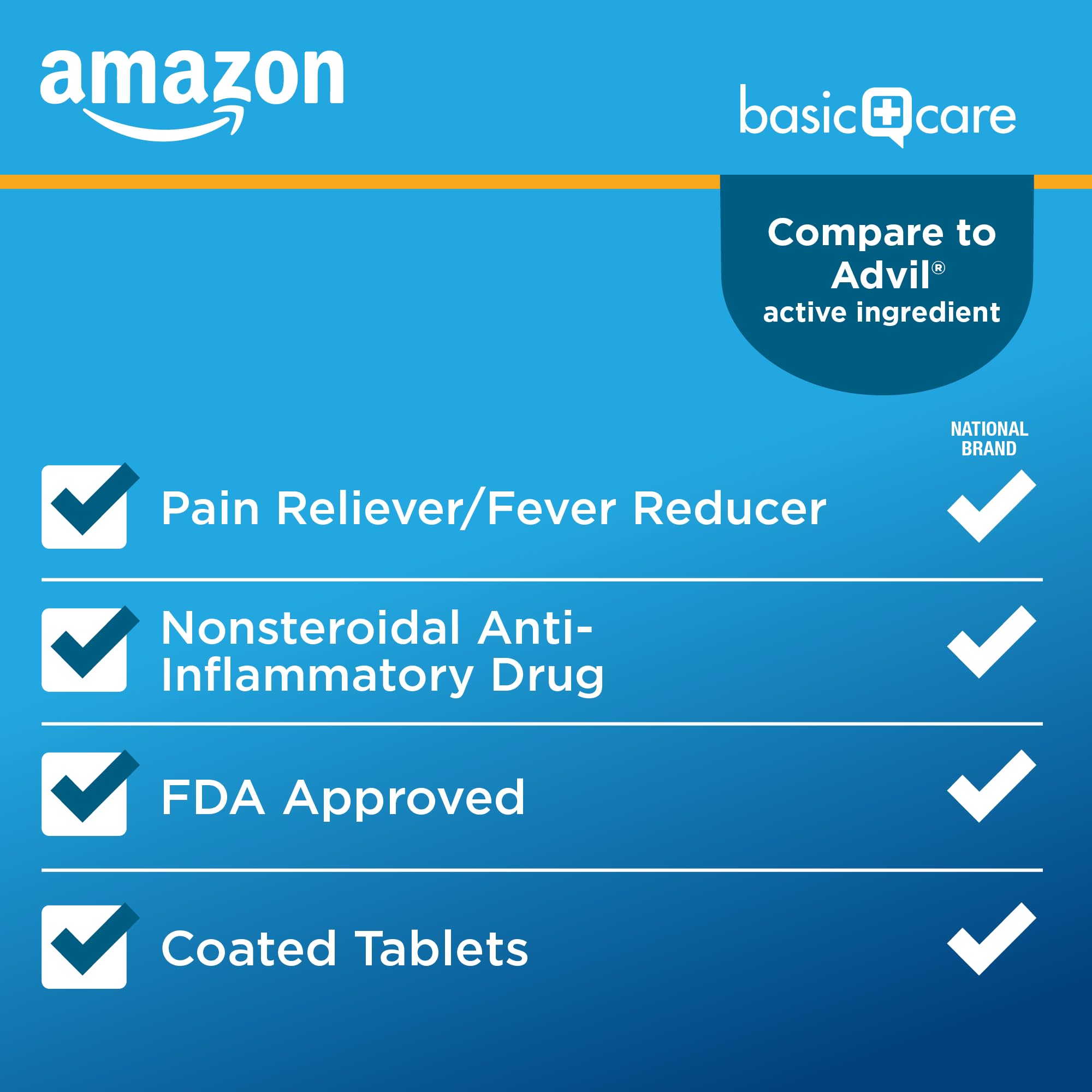Amazon Basic Care Ibuprofen Tablets, Fever Reducer and Pain Relief from Body Aches Amazon Basic Care