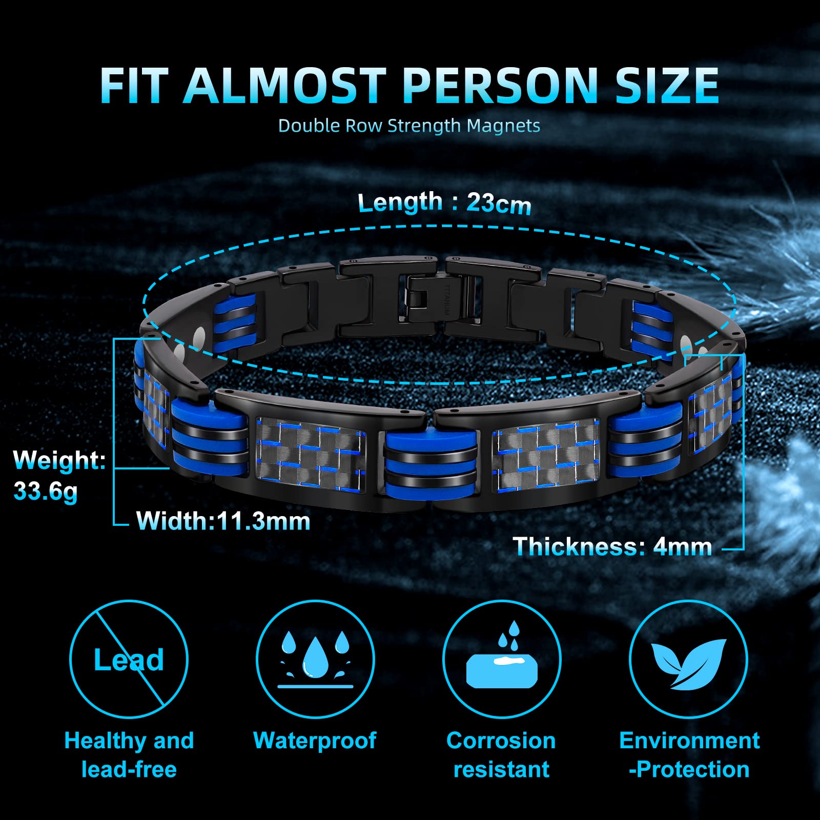 JEROOT Magnetic Bracelets for Men, Blue Carbon Fiber Pure Titanium Magnetic Bracelet JEROOT