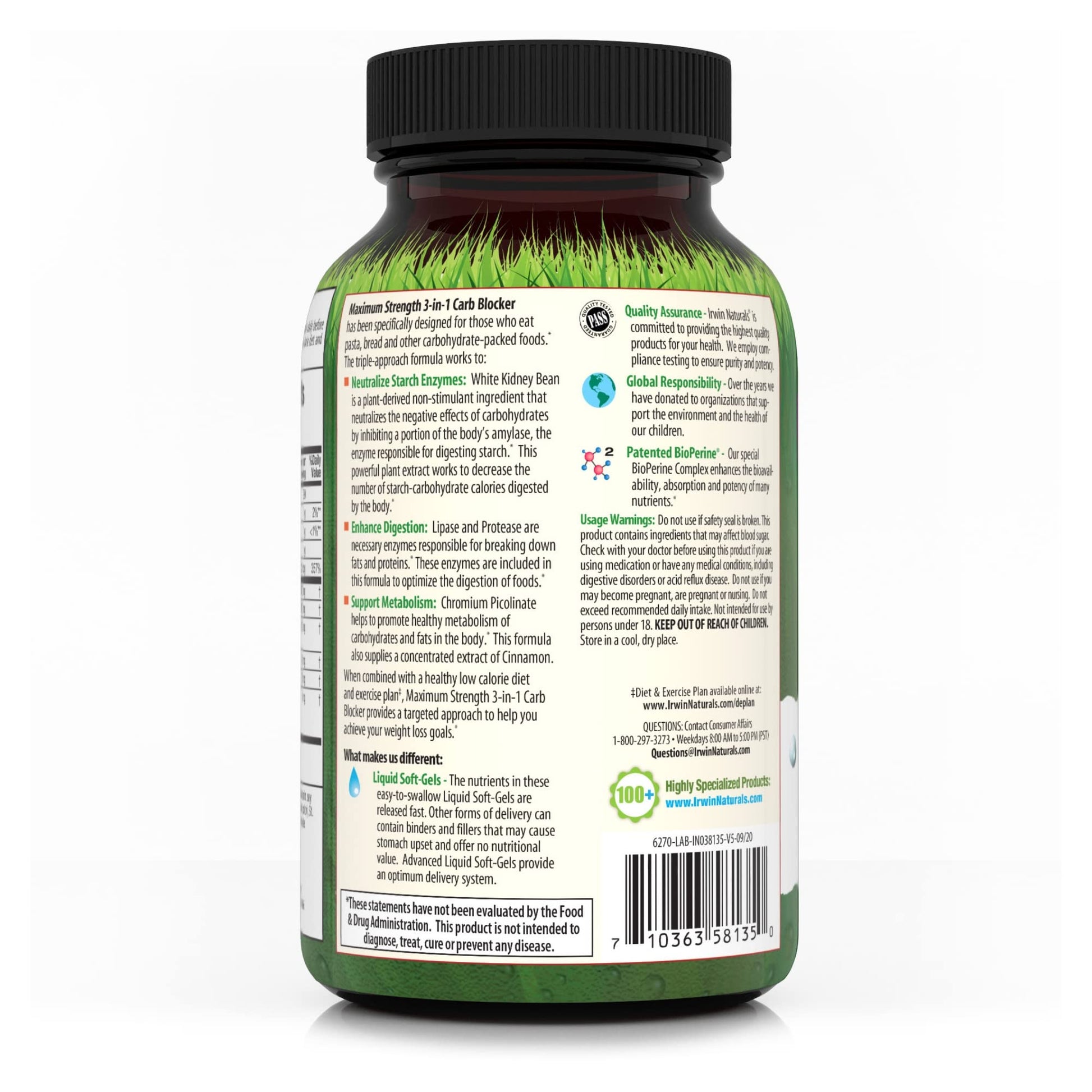 Irwin Naturals Maximum Strength 3-in-1 Carb Blocker - Neutralize Carbohydrates Irwin Naturals