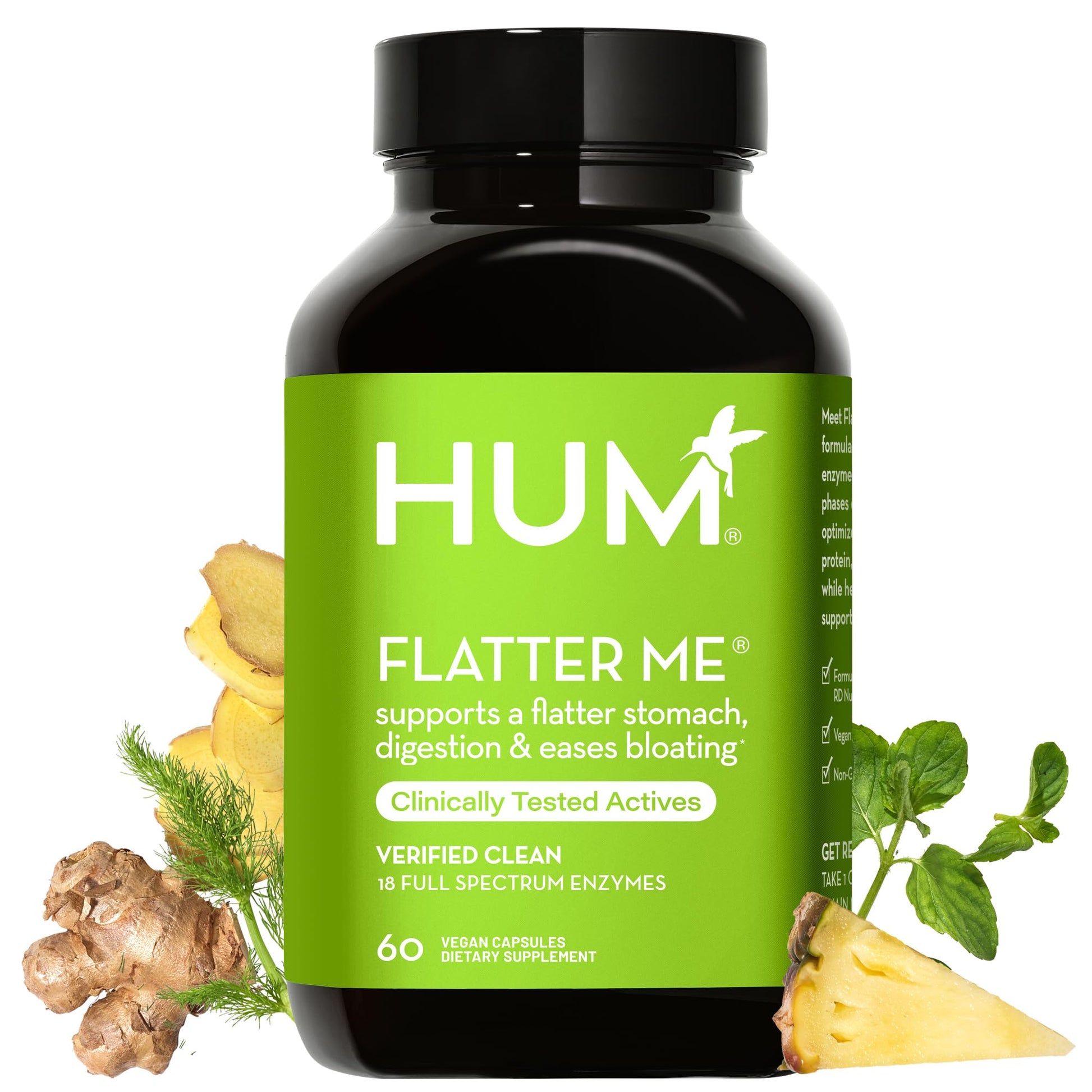 HUM Flatter Me Supplement for Daily Bloating - 18 Full Spectrum Digestive HUM