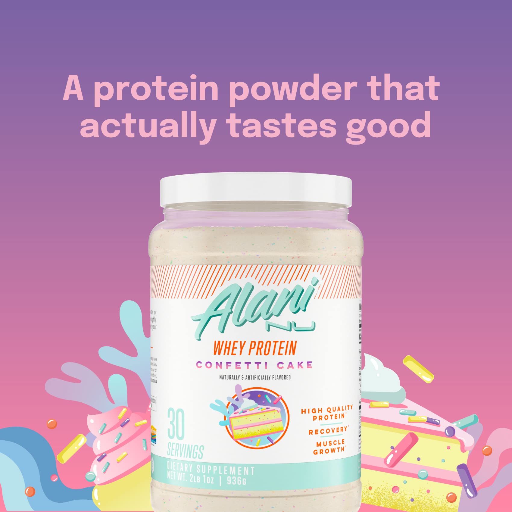 Alani Nu Whey Protein Powder Confetti Cake | 23g Protein with Low Sugar & Digestive Enzymes Alani Nu