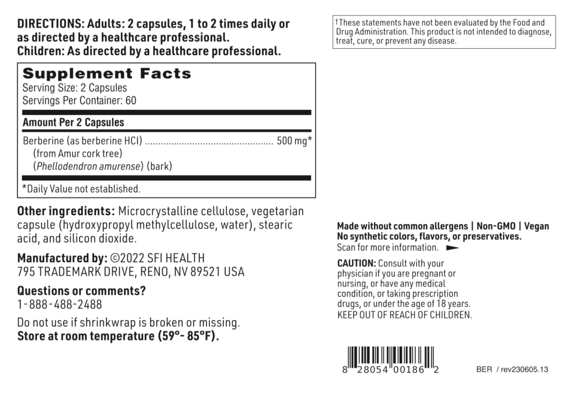 Klaire Labs Berberine HCI 500mg - Berberine Supplement - Gluten-Free, Hypoallergenic Klaire Labs