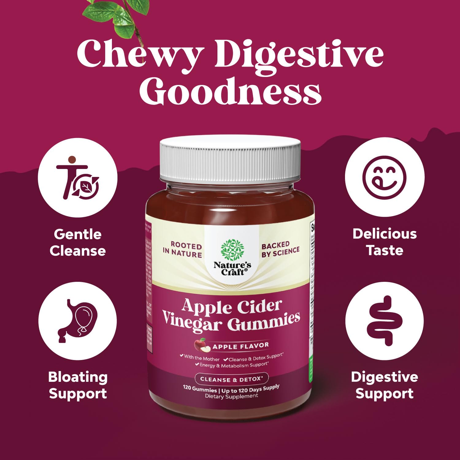 ACV Apple Cider Vinegar Gummies - Natural Energy Supplement ACV with Mother Bio Sense