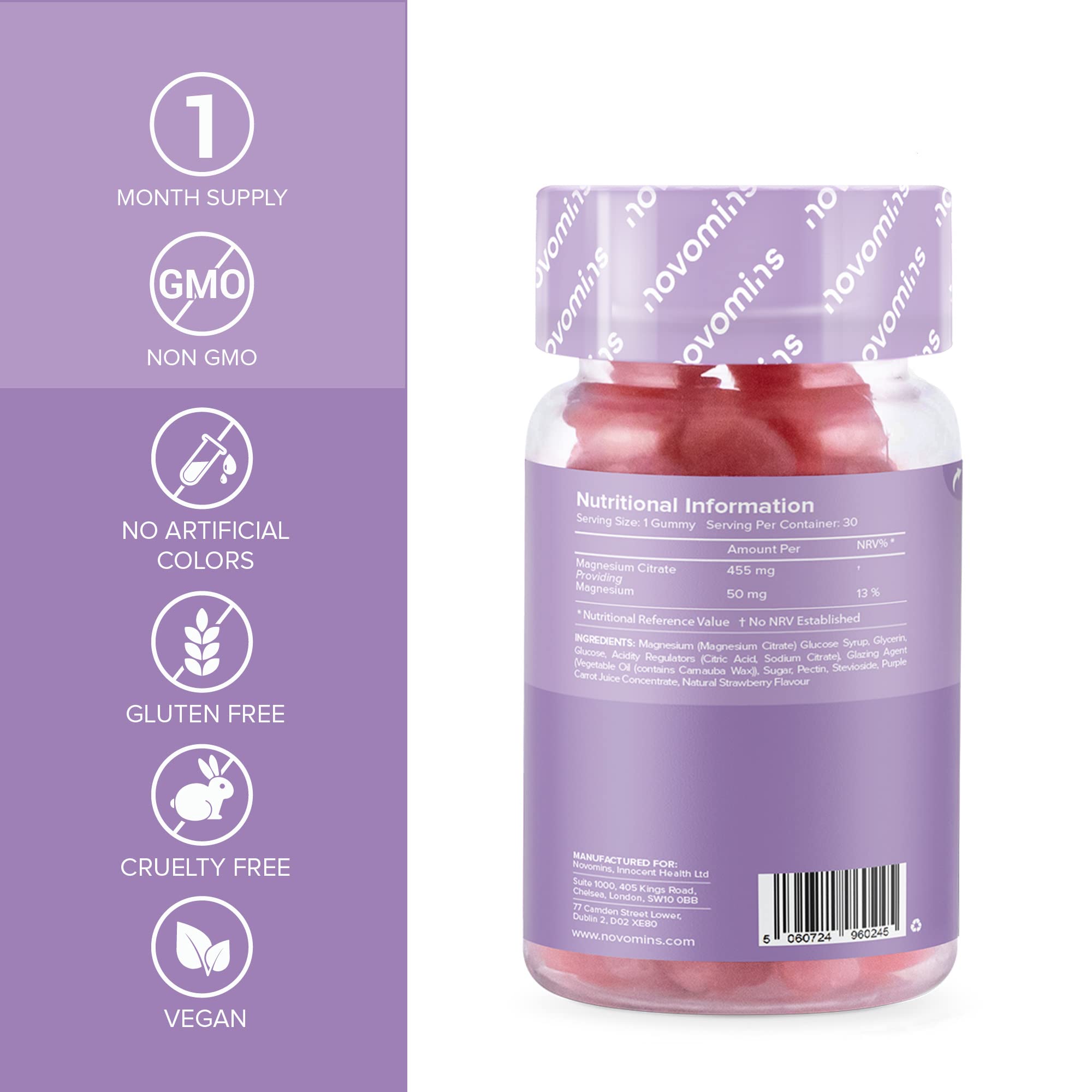 Kids Magnesium Gummies – Vegan - 1 Month Supply – Childrens Supplements – 30 Chewa novomins